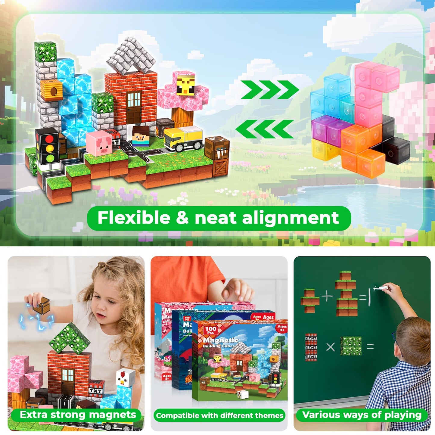 100PCS Magnetic Blocks - Magnetic Building Block for Kids Ages 3 4 5 6 7 8, Stacking Magnets for Kids, Magnet Toys, Birthday Gifts for 3-10 Year Old Boys Girls, STEM Learning Toy