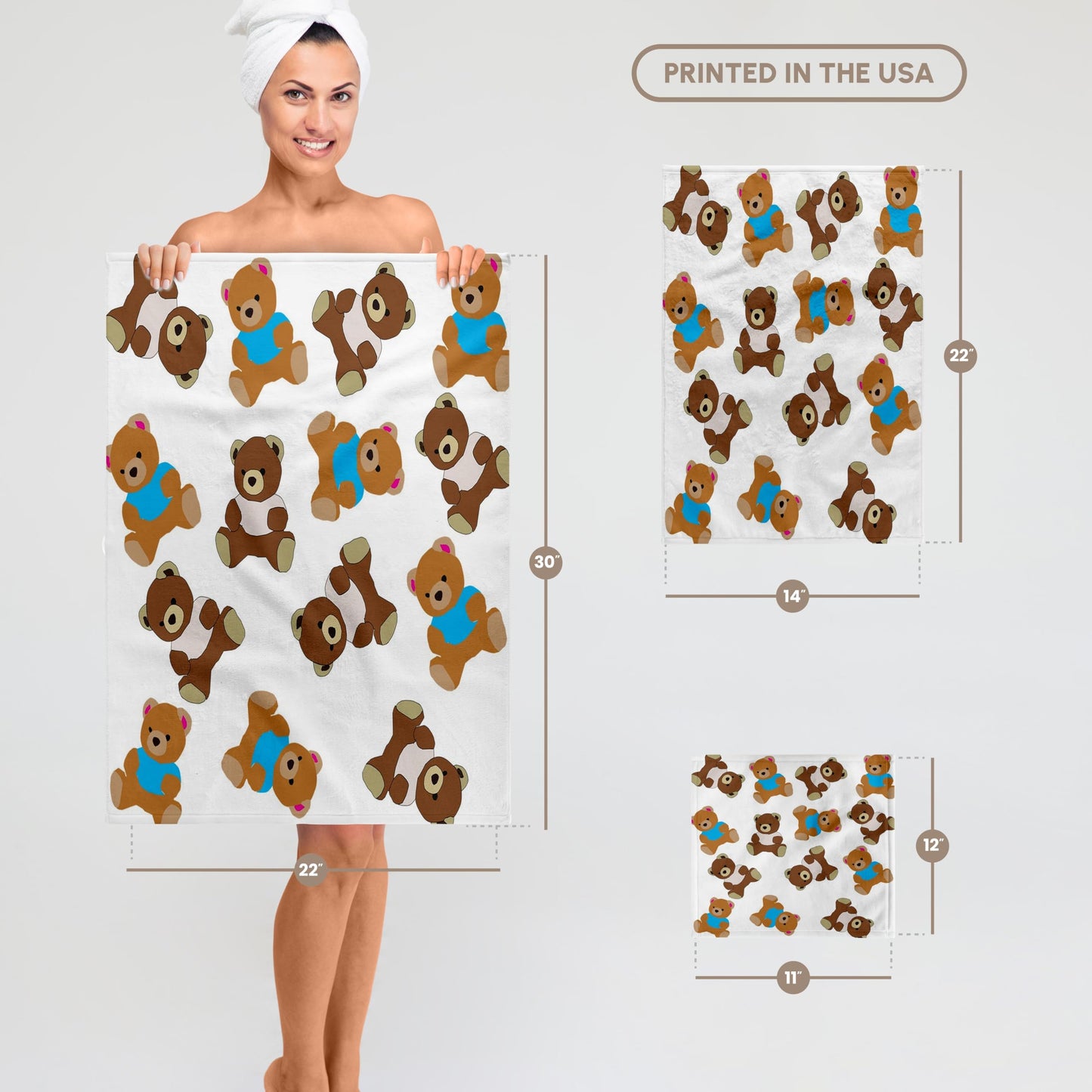 3D Rose TWL_236208_1 Image of Cute Teddy Bears in Repeat Toss Pattern Towel, 15" x 22"