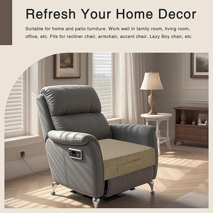 OVOV Recliner Cushions for Elderly 20"x20"x4" Thick Seat Cushion for Recliner Chair Large Square Non Slip Chair Pads with Washable Cover for Armchair Couch Beige