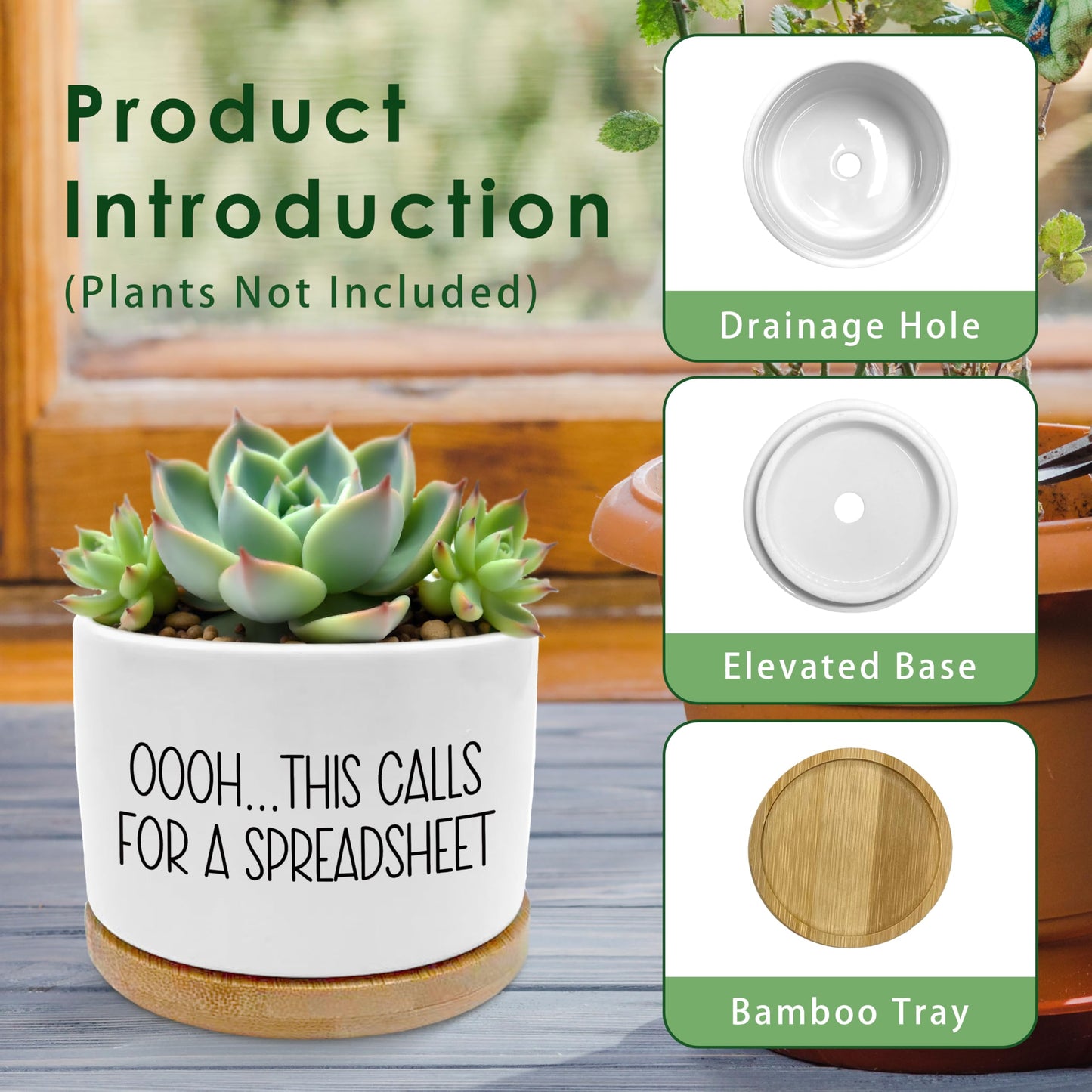 ROXMART Funny Office Gifts Plant Pots, Sarcastic Gifts for Coworkers Succulent Planters, This Calls for a Spreadsheet Ceramic Plant Flower Pots for Home Office Desk Table Shelf(No Plants)