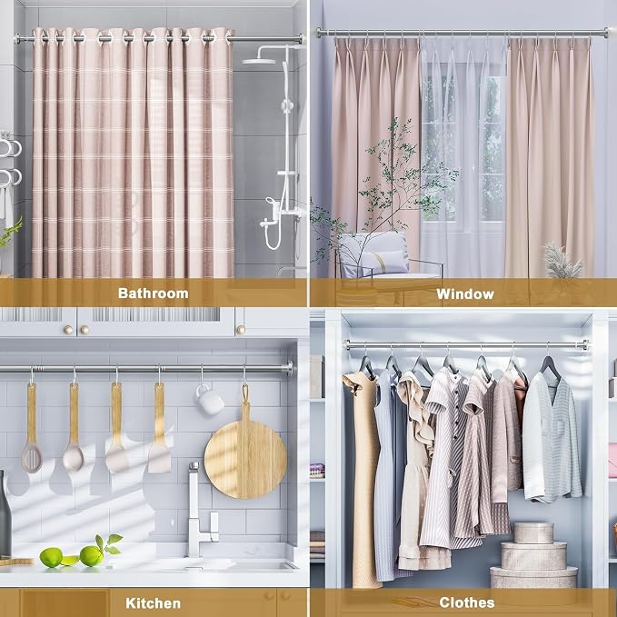 Ausemku Shower Curtain Rod 32-80 Inch Adjustable - 1 Inch Diameter Heavy Duty No drill Spring Tension Shower Rod, Non-Slip Rustproof Telescopic Rod for Bathroom, Nickel