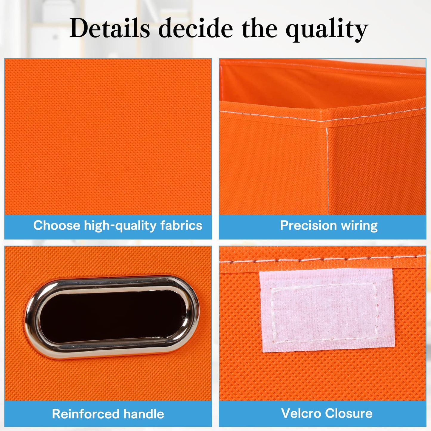 STOREONE Fabric Storage Cube Bins Foldable Organizer Container Collapsible Basket with Lids and Metal Handles, for Home, Bedroom, Closet 3 Pcs (Orange)
