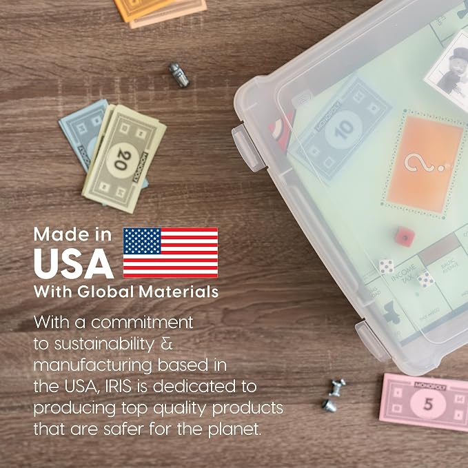 IRIS USA Board Game Storage Containers, 2-Pack |Made in USA| Organizers with Built-In Handle & Snap-Tight Lid for Puzzles, Scrapbook, and Fits 8.5" x 11" or A4 Papers, Thick - Clear