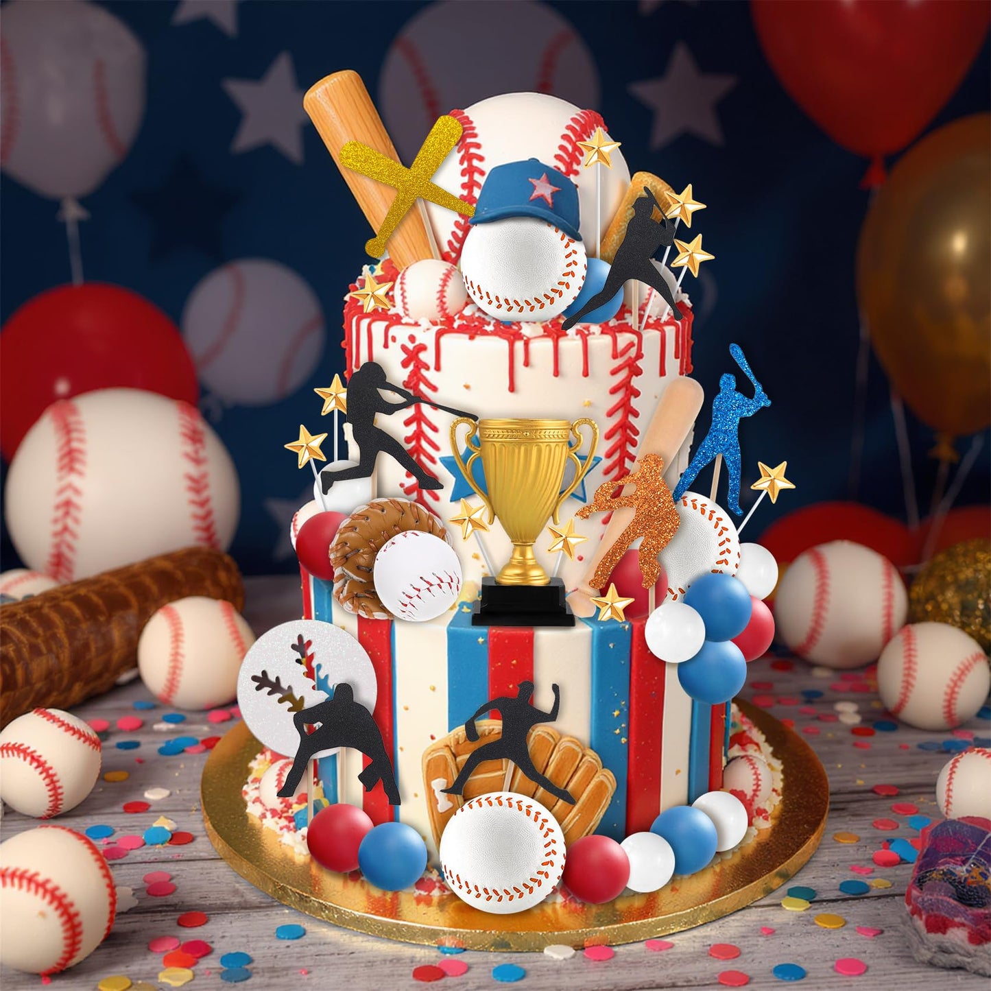 39Pcs Baseball Cake Topper Baseball Birthday Cake Decorations Sports Theme Cake Decorations for Birthday Party Supplies 