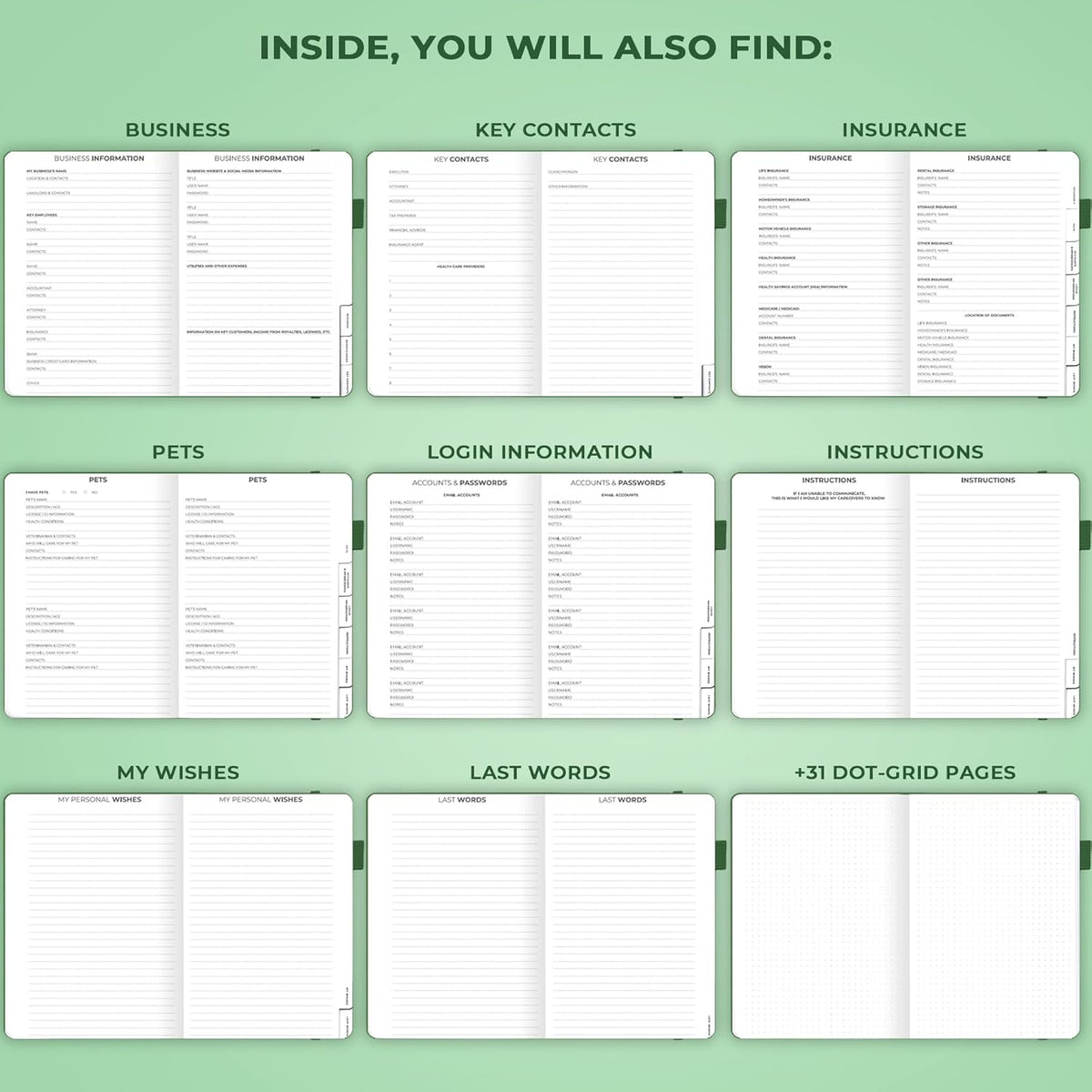 Clever Fox End of Life Planner – Final Arrangements Organizer for Beneficiary, Will Preparation, Last Wishes & Funeral Planning, A5 (Dark Green)