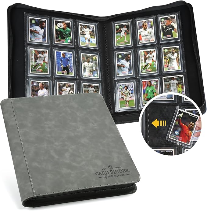 Toploader Binder,Toploader Hard Cases, 9-Pocket Pages Sleeves Hold up 288 Cards.Toploader Card Binder with Sleeves for “3×4” rigid,Card Holder(grey)