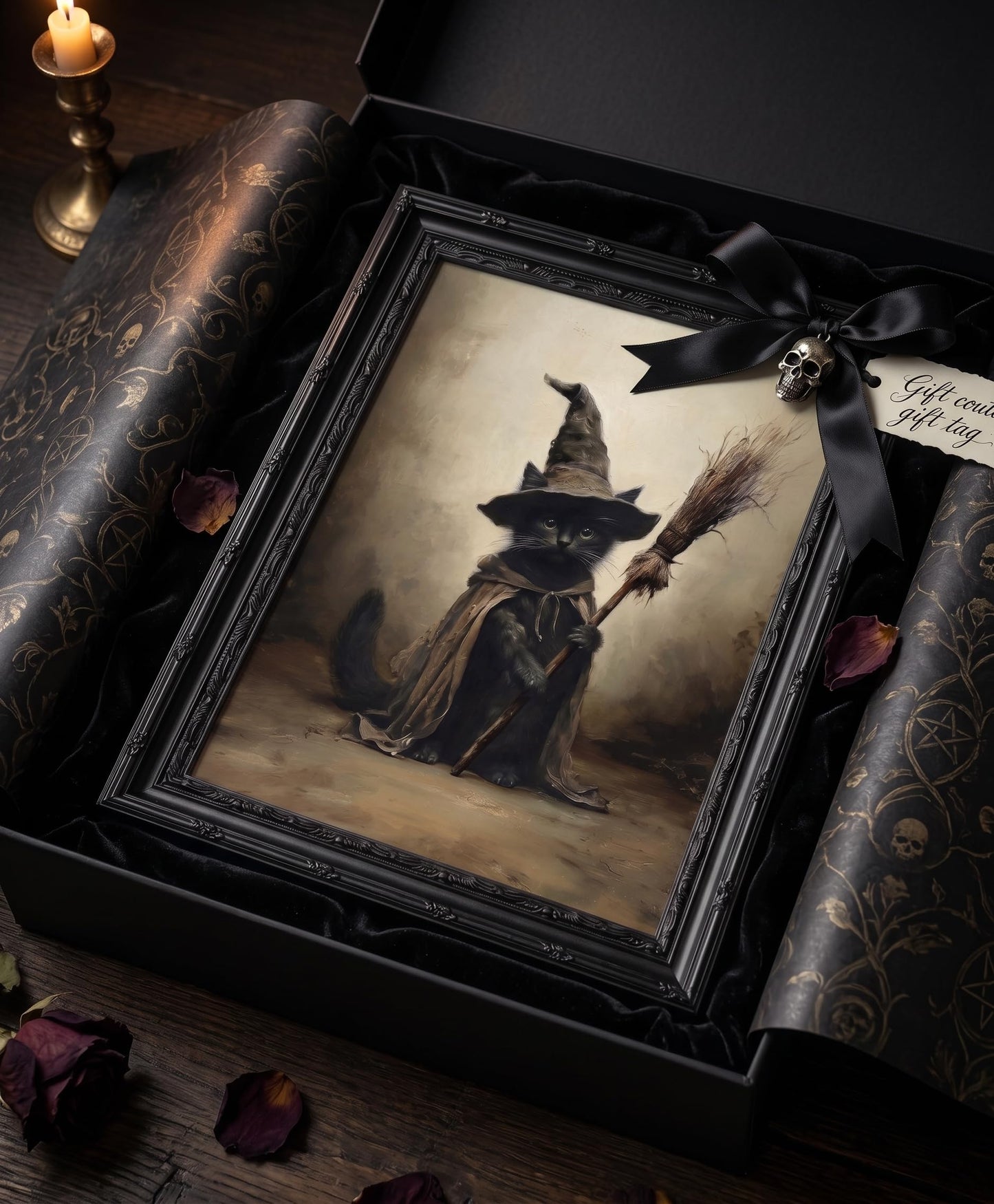 FKRYTYB Framed Halloween Wall Art, black cat witch wall decor, 9x11in