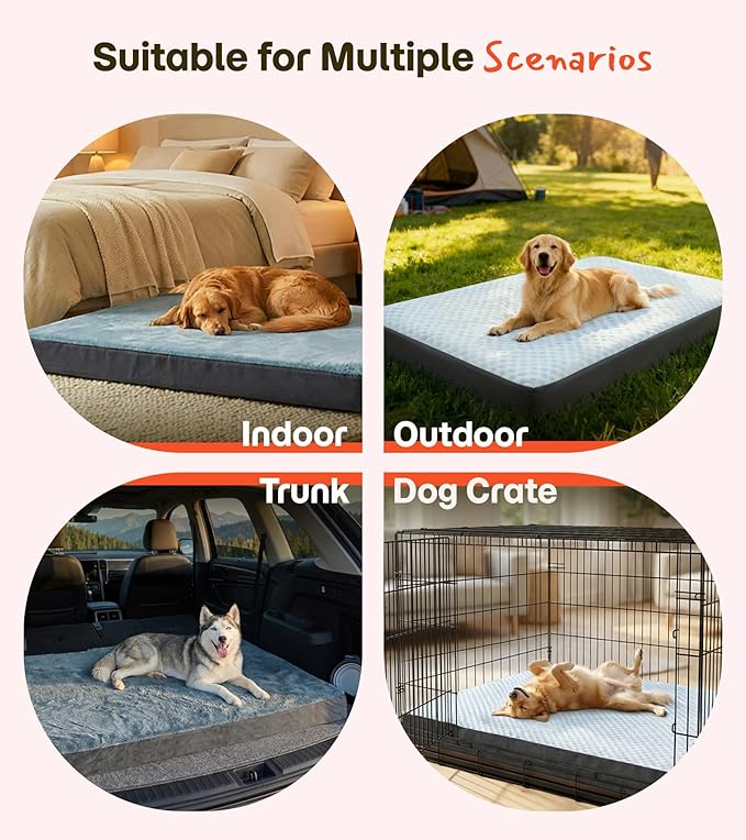 Dog Bed for Crate, Extra Large Cooling Mat for Dogs, Waterproof Dog Bed with Dual Surface Removable Washable Covers, 42 x 30 Inch Pet Bed with Egg Crate Foam