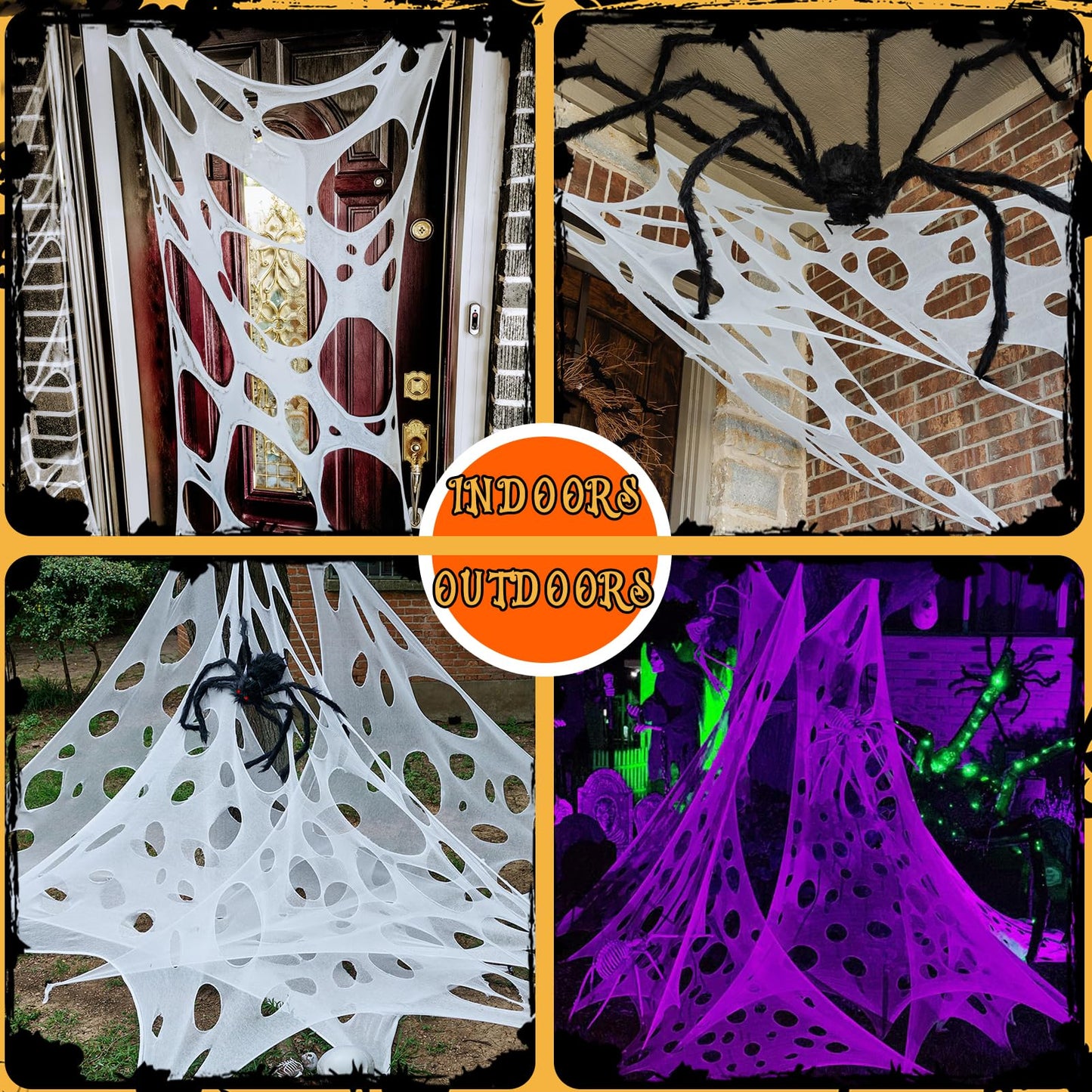 ComfyKit 820 Sqft Halloween Giant Spider Web Decorations Outdoor,Stretchy Beef Netting,Cut-Your-Own Beef Cloth Spider Web for Halloween Indoor Outdoor Decor