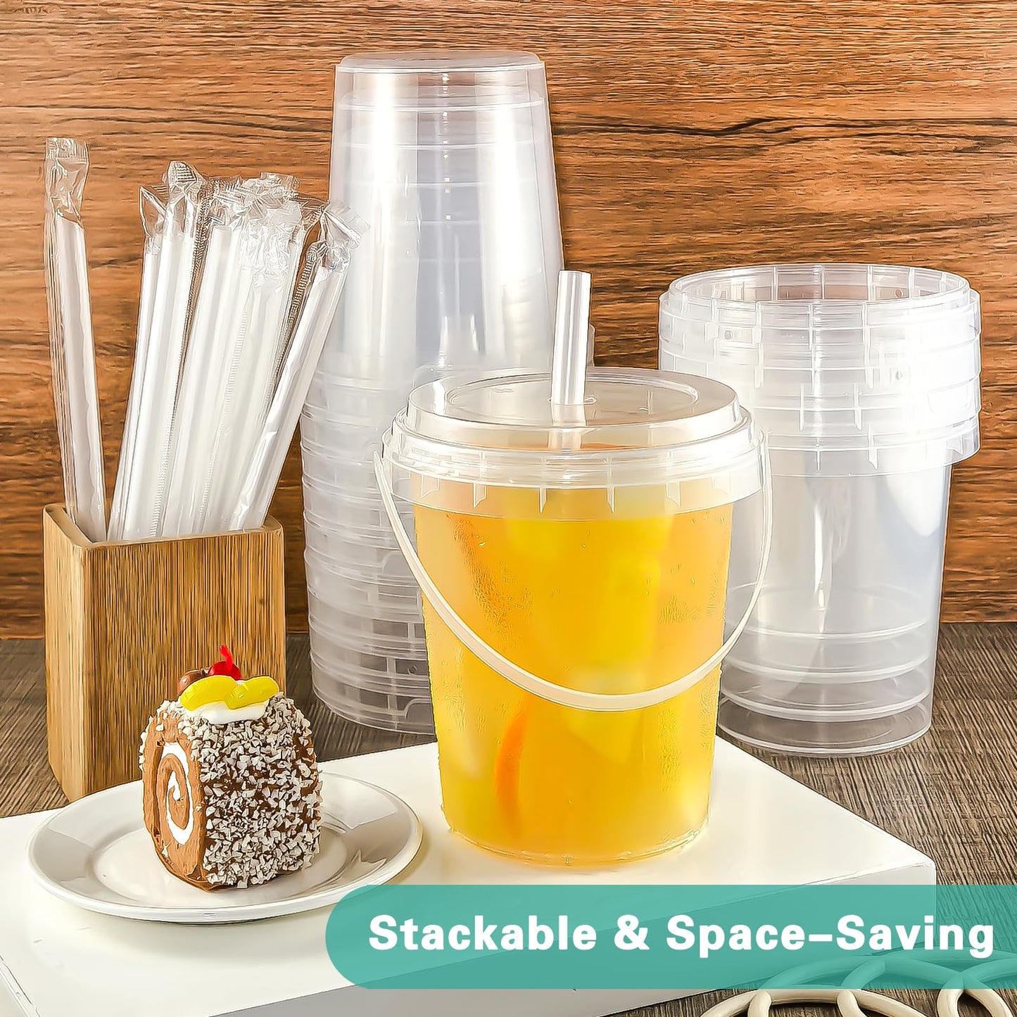 30Set 34oz Drink Buckets with Lids and Straws, Plastic Cups with Lids Straw