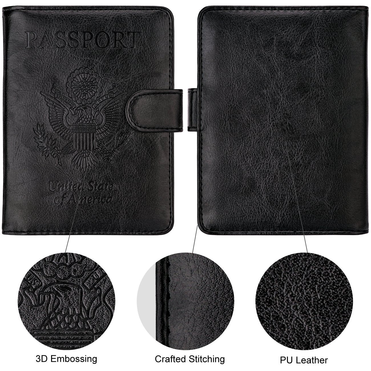 WALNEW Passport Holder for Travel, RFID Passport Cover Wallet for Women Men, PU Leather Passport Book Card Holder Case with Pen, Travelling Essentials for Flying