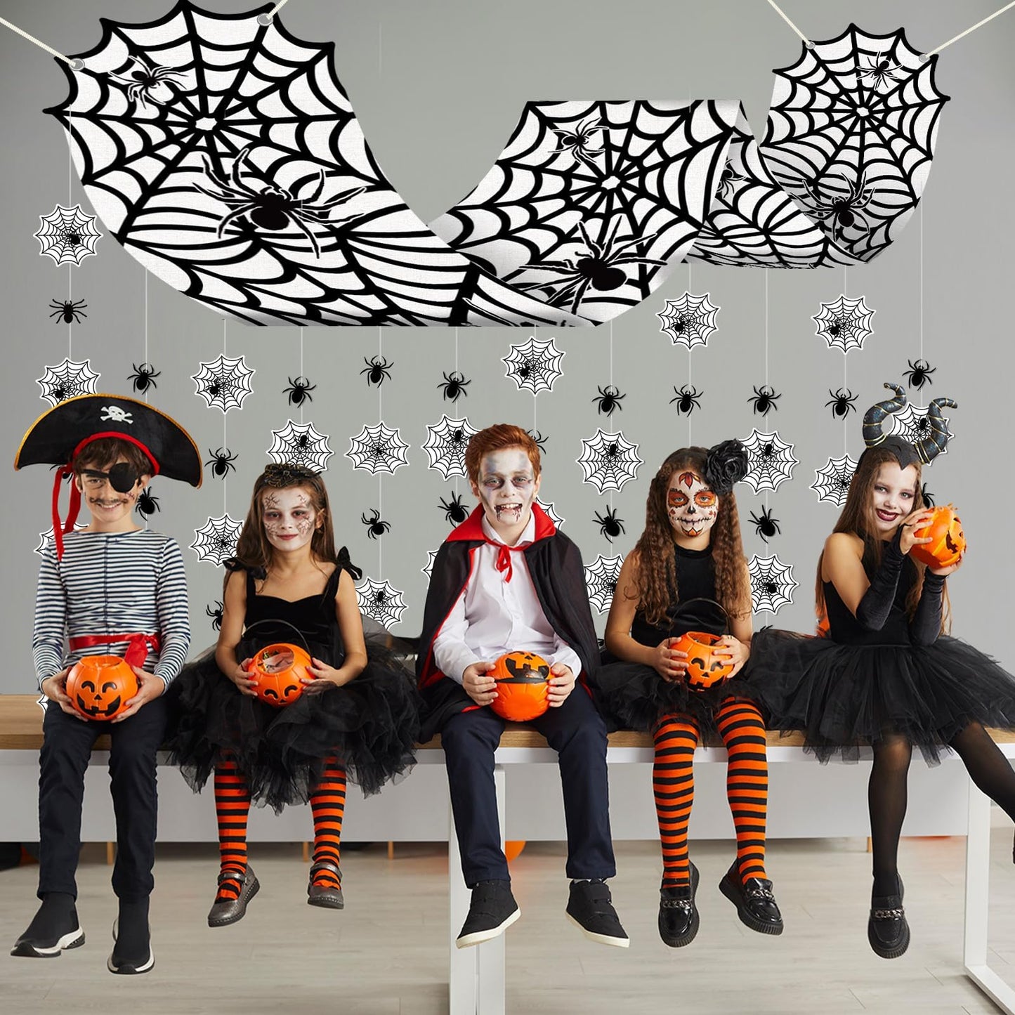 Halloween Black Spider Hanging Ceiling Decorations Spider Web Ceiling Decors Hanging Banner with Scary Cobweb Spiders Paper Garlands for Haunted House Zombie Party Decor Trunk Or Treat Celebrations