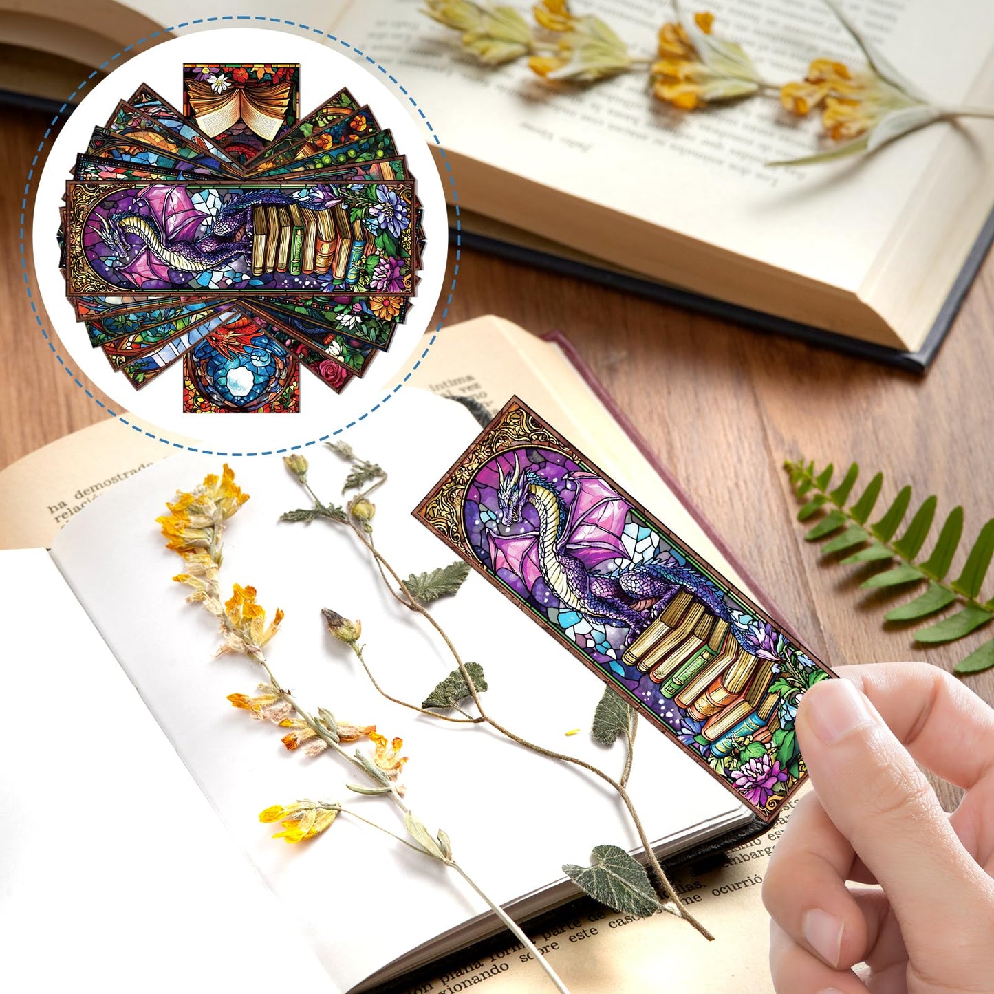 Wxiben Stained Glass Dragon Bookmarks - 100 Pcs Fantastic Bookmark Dragon with Wing Book Marks Cool Animal Book Markers Page Clip GIFS for Men Teens Students Teacher Romantasy Reader Bookish Bookworm