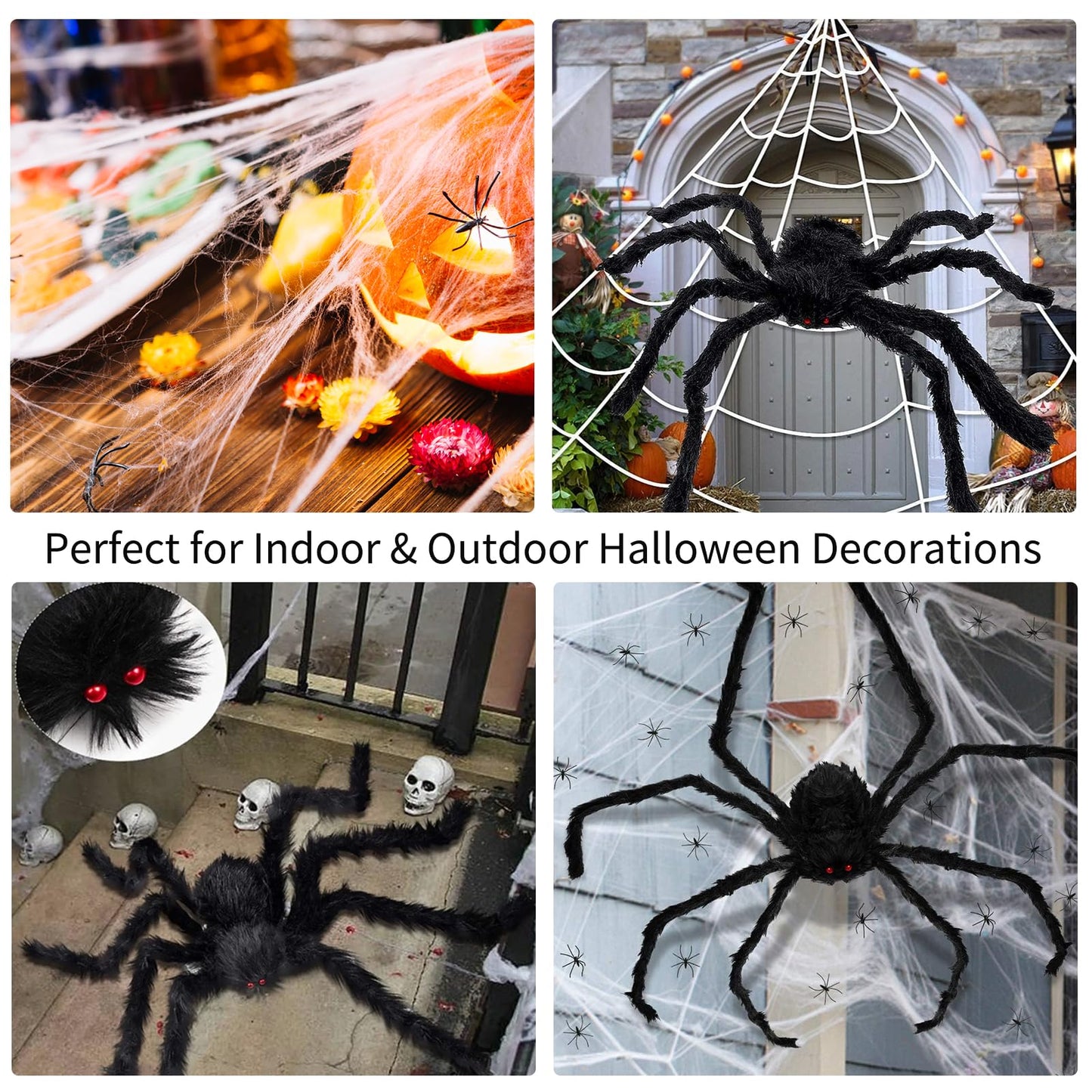 AYSOW 275" Halloween Triangle Spider Web and 59" Giant Spider Decorations Set with Stretch Cobweb - Halloween Party Supplies for Indoor Home Yard Patio Garden Haunted House Decor