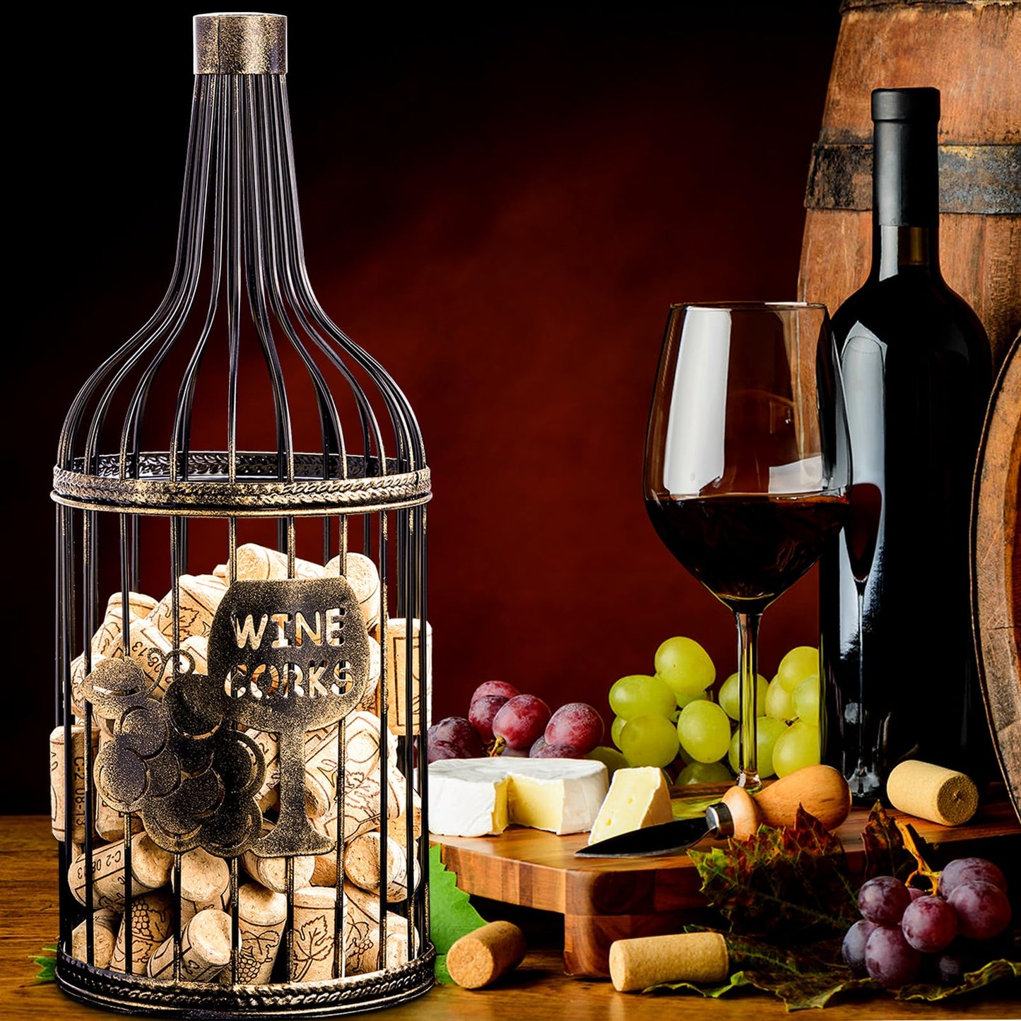ZOOFOX Metal Wine Cork Holder, Big Metal Vino Cork Container, Decorative Tabletop Cork Storage Gift for Wine Lovers