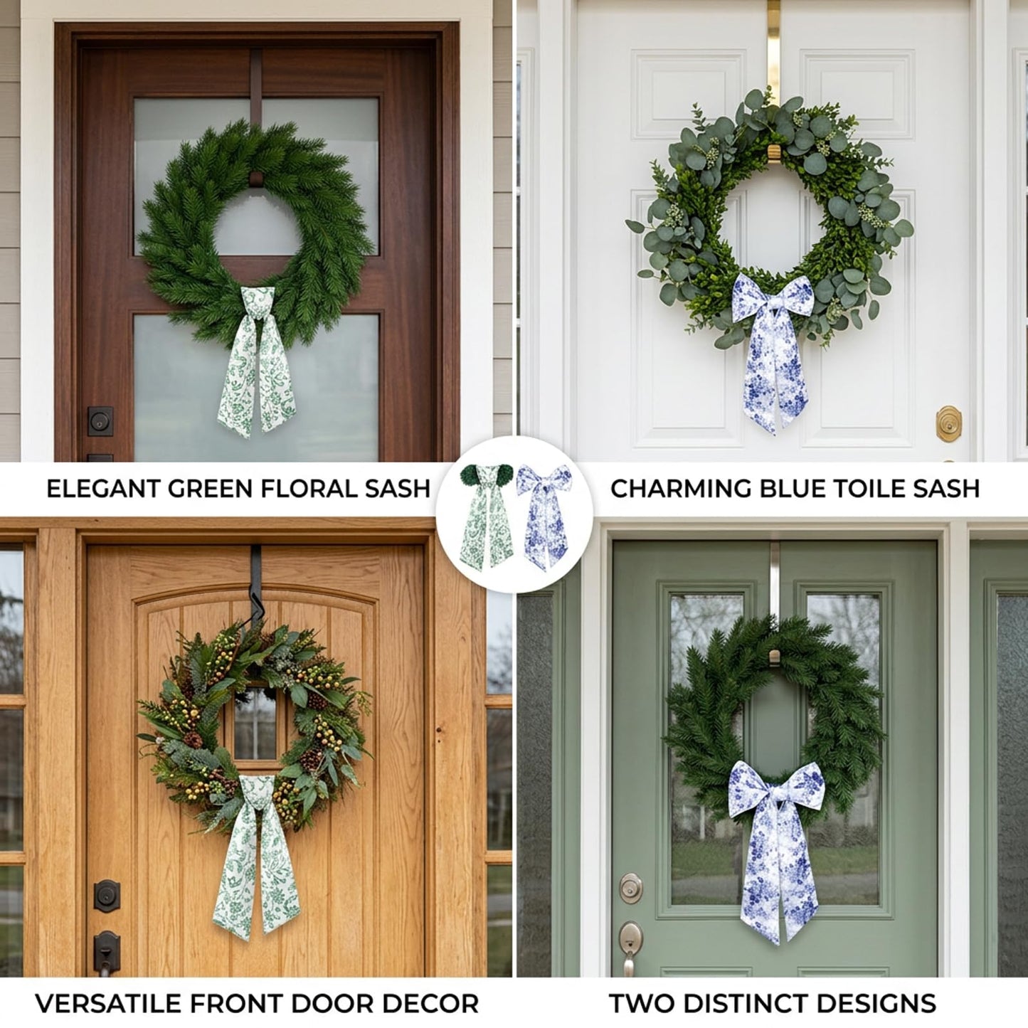 Wreath Sash for Front Door, Set of 2 Door Hangers, Decorative Home Accents for Seasonal Display, Crafted from Durable Materials for Long-Lasting Use