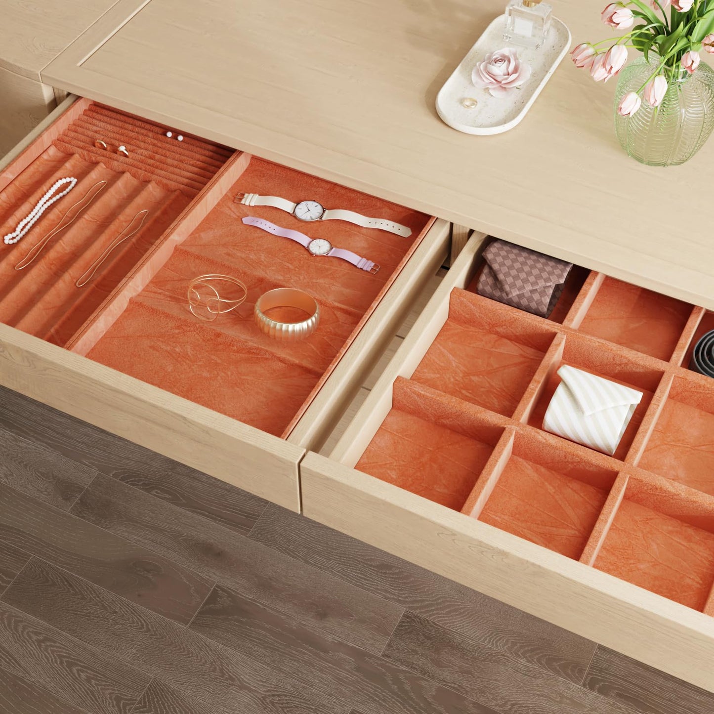 VaryPaper 15.7"x78.7" Orange Crushed Velvet Fabric Self Adhesive Flocking Contact Paper for Cabinets Dresser Soft Felt Drawer Liner Jewelry Box Liner Velvet Wallpaper Peel and Stick for Nursery Crafts