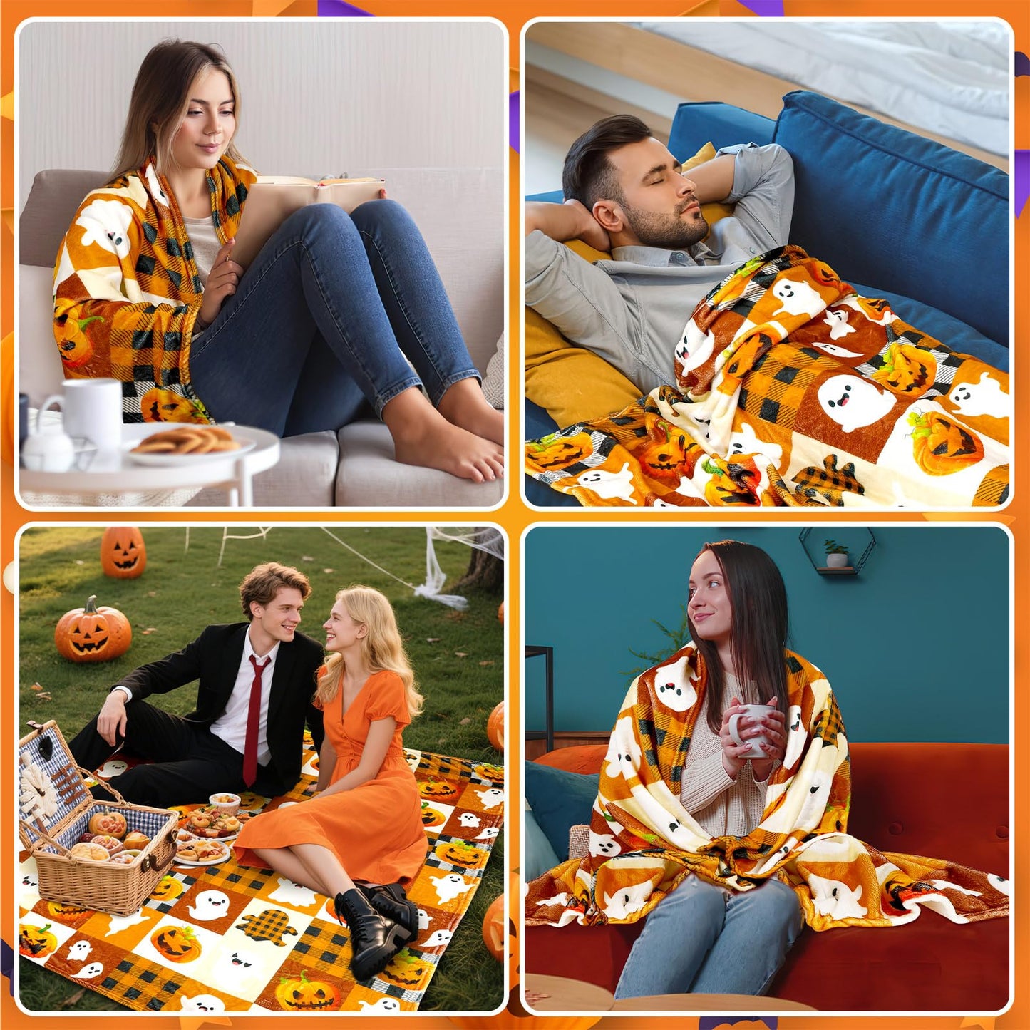 Jansun Halloween Blanket 50 x 60 in Orange Soft Couch Halloween Throw Blanket Living Room Throw for Women Men, Especially for Decor