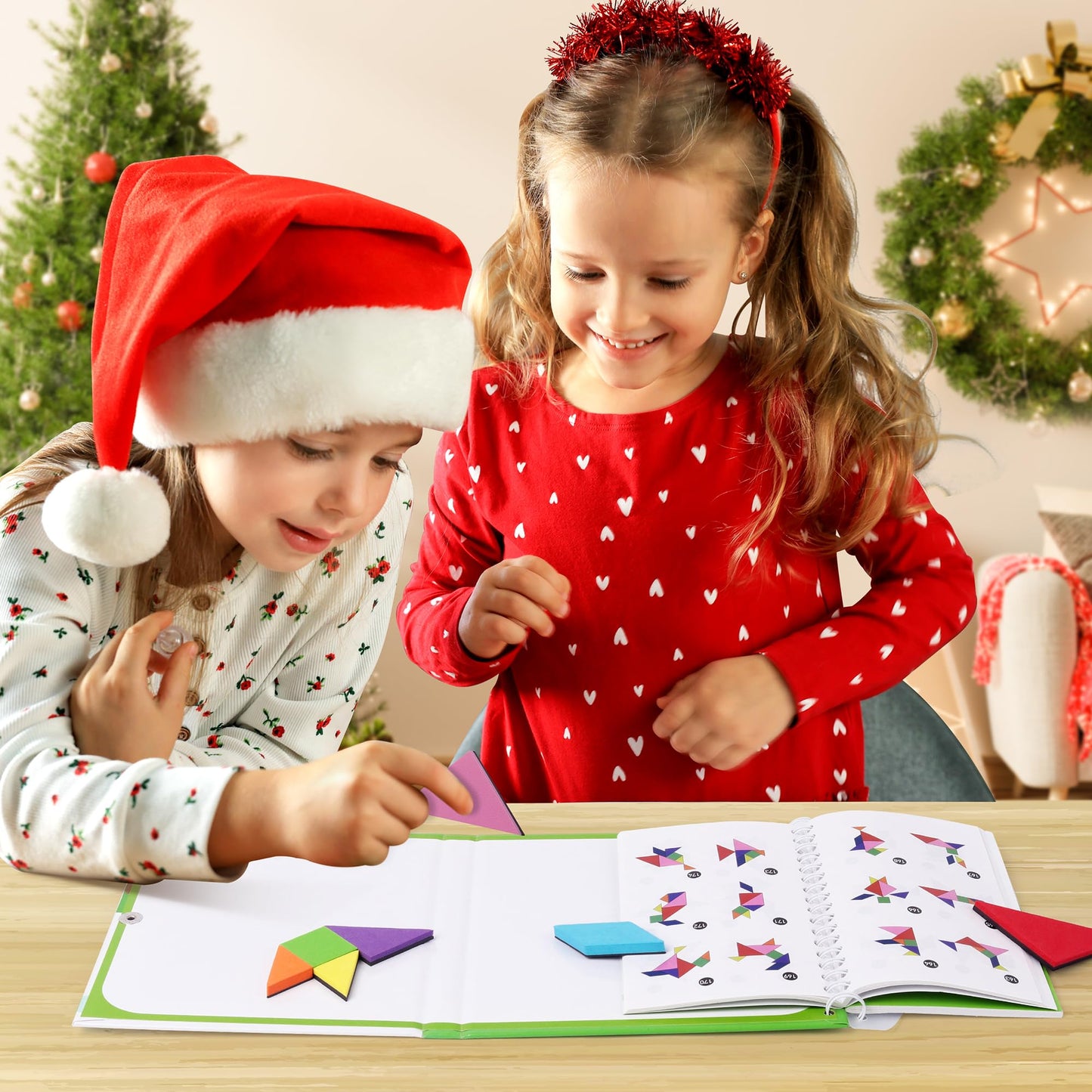 Vanmor Travel Tangram Puzzle with 2 Sets Magnetic Plate-Montessori Shape Pattern Blocks Jigsaw Road Trip Games with 368 Solution - IQ Book Educational Toy Brain Teaser Gift for Kids Adults Challenge