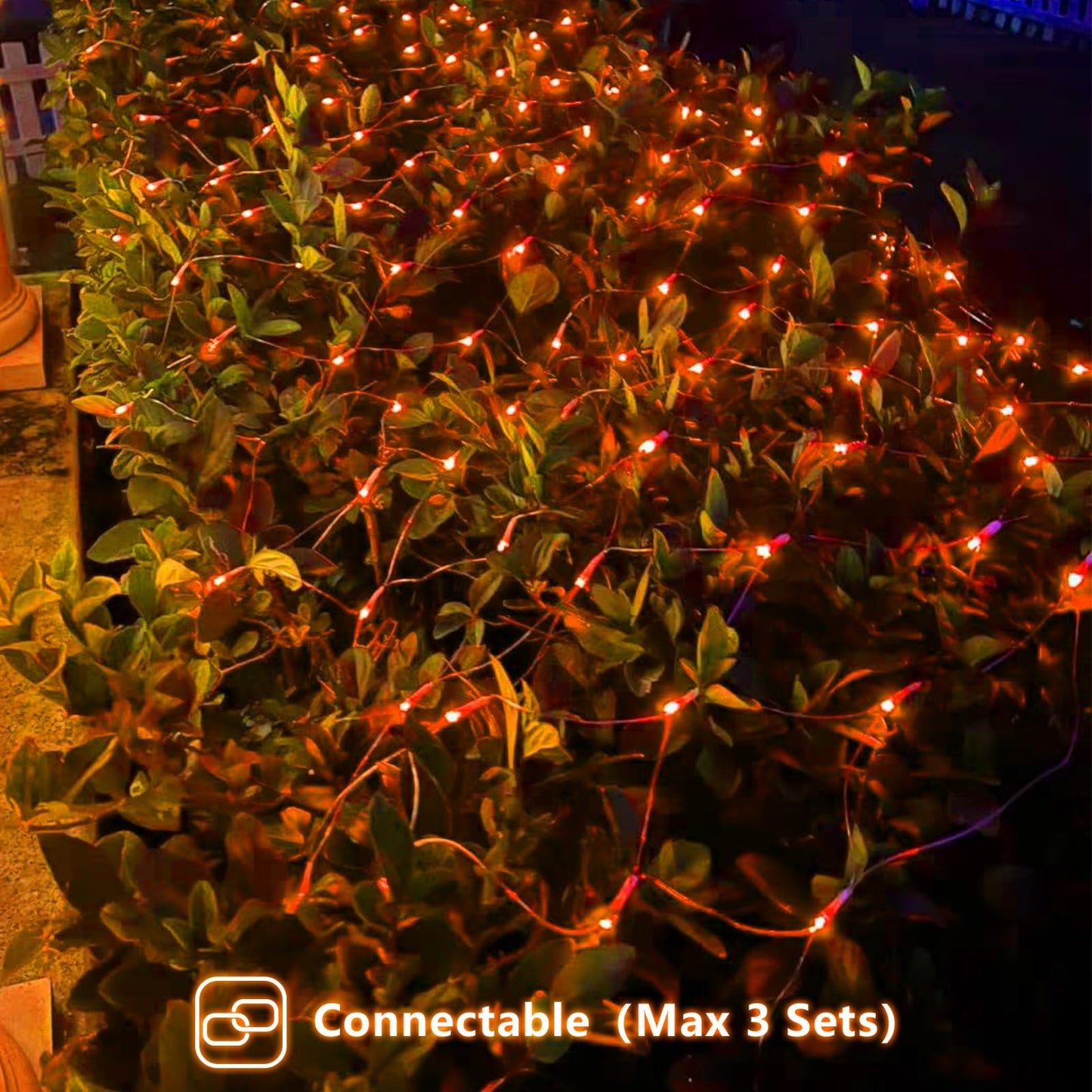 YEGUO Orange Halloween Lights, 12ft x 5ft 360 LED Net Lights Outdoor Mesh Lights, 8 Modes Clear Wire Christmas Bush Light Plug in