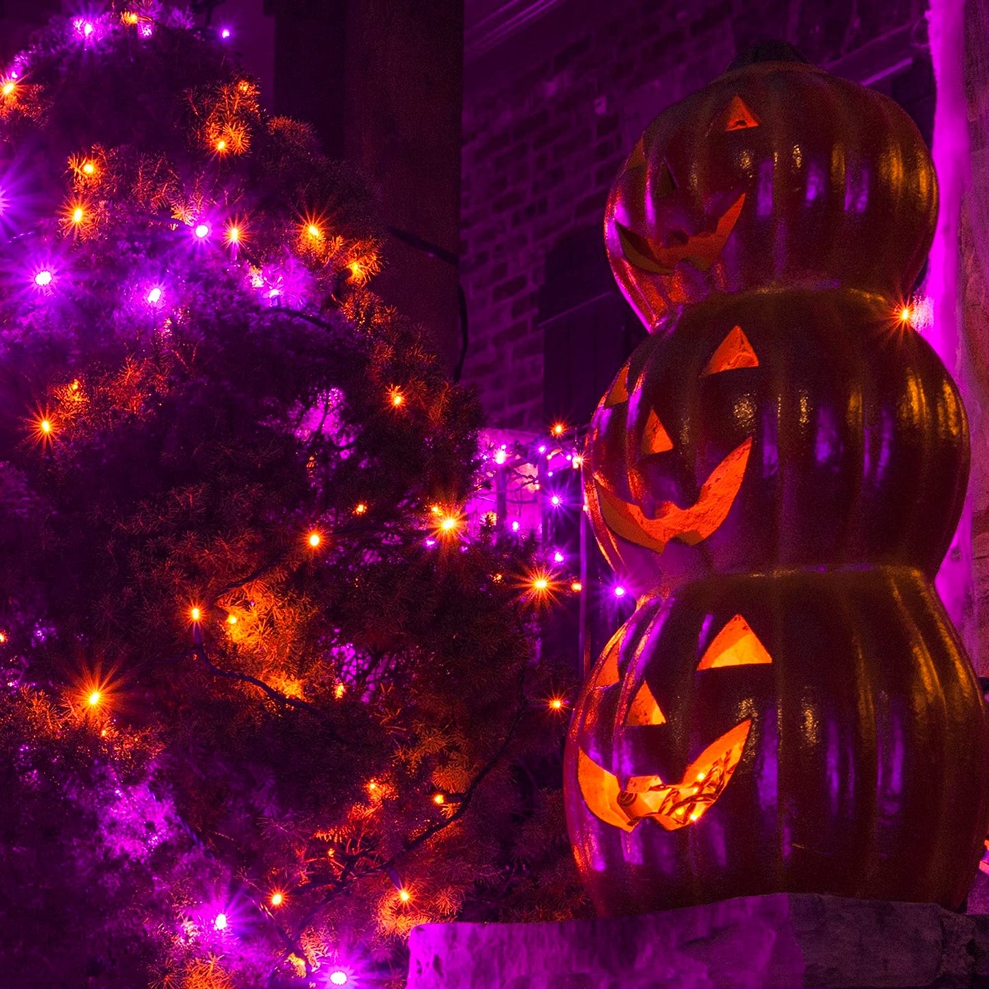 Dazzle Bright Purple and Orange Halloween Lights Battery Operated, 2 Pack Total 100LED 32FT Waterproof Mini String Lights with 8 Modes, Halloween Decorations for Outdoor Indoor Garden Yard Party