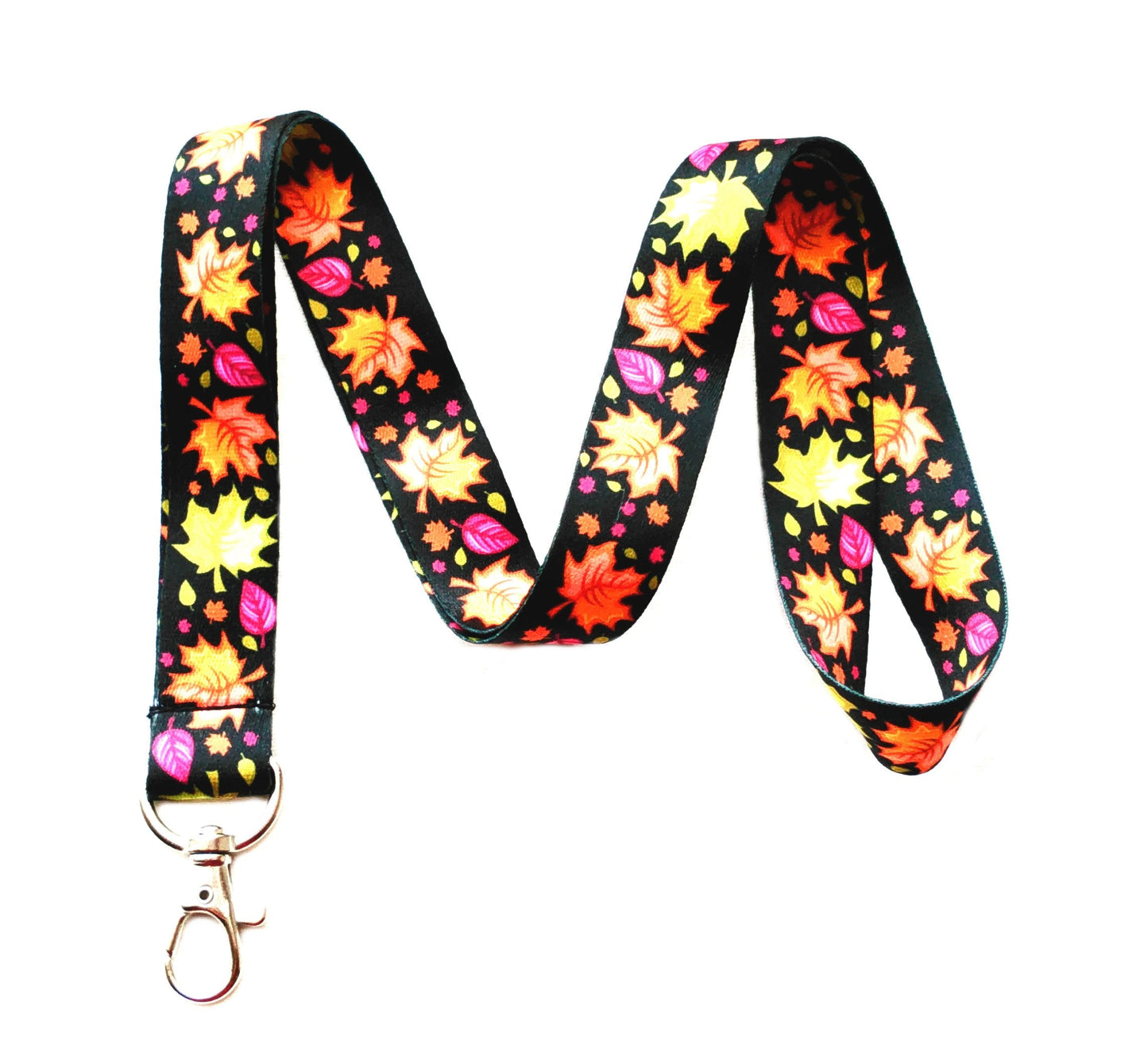 Fall Themed Lanyard Key Chain Id Badge Holder (Festive Leaves)