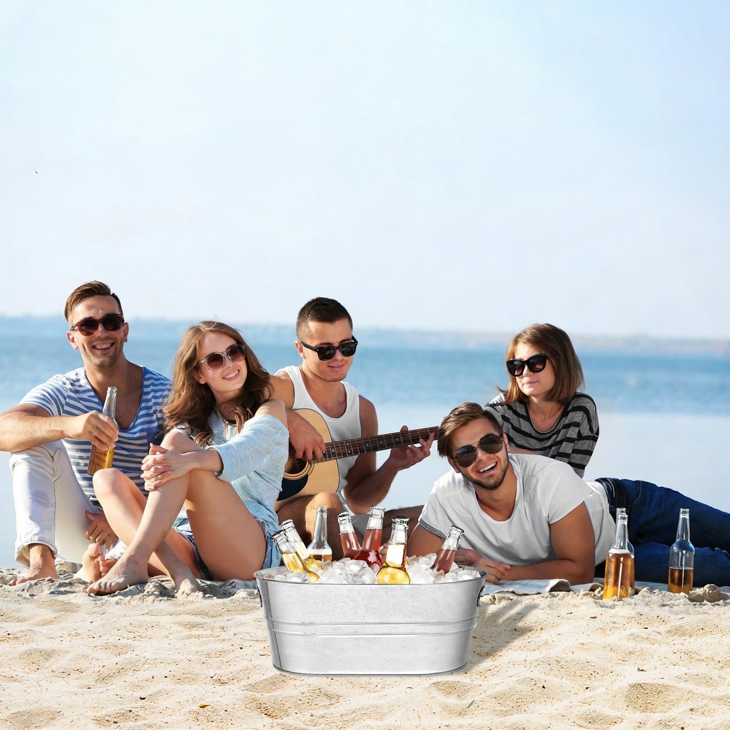 4 Pack Galvanized Tub Ice Bucket, 3 Gallon Large Metal Drink Buckets for Parties & Bars, Beer Beverage Tub with Carry Handles for Champagne, Cocktails, Wine Cooling, Mimosa Supplies