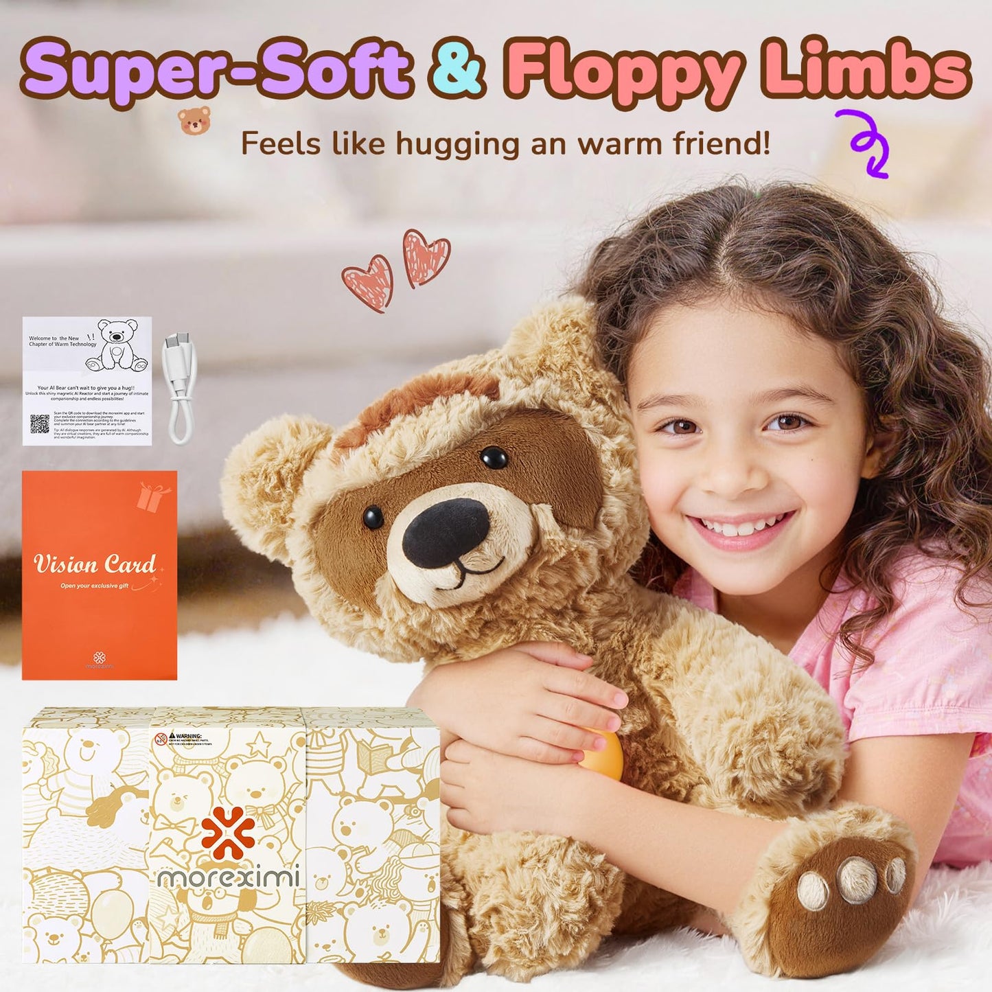 AI Talking Interactive Plush Toy Figure, ChatGPT Smart Storytelling Singing Teddy Bear Gift AI Stuffed Animals English Spanish, Educational Emotional Companion, Real-Time Voice AI Toys for Kids Age 3+