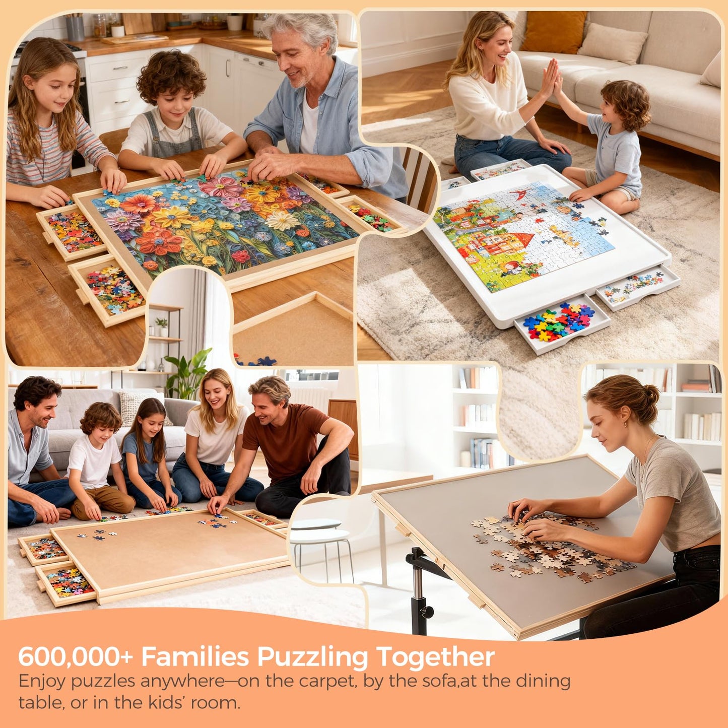 ALL4JIG 1500 Piece Rotating Puzzle Board with 4 Drawer 24.92"x33.58"Portable Wooden Jigsaw Puzzle Table for Adults,Lazy Susan Spinning Puzzle Boards Birthday Gift for mom,Surface for Lego Building