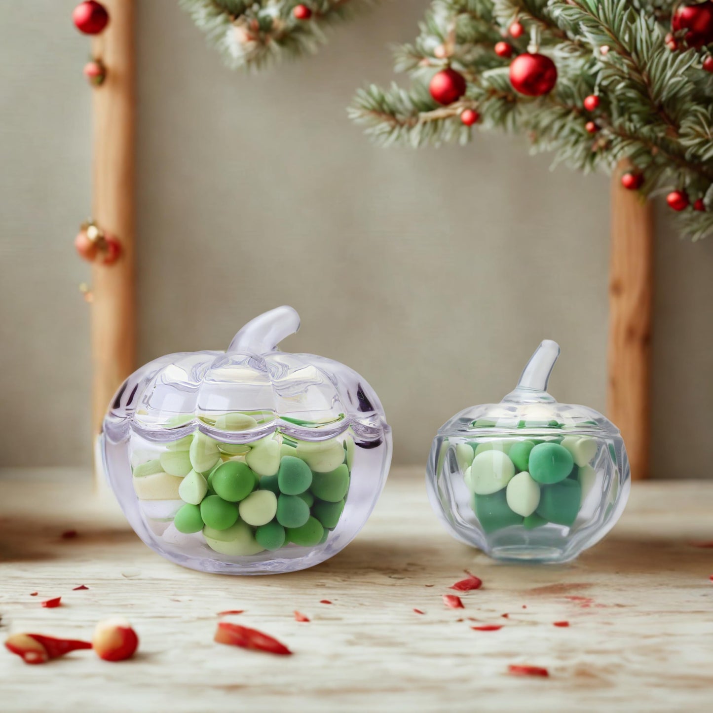 Crystal Pumpkin Jar with Cover, Glass Decorative Wedding Candy Bowl Snack Candy Dish Storage with Lid Organizer Canisters Home Decor Fall Thanksgiving Halloween Party Centerpieces (S, Transparent)
