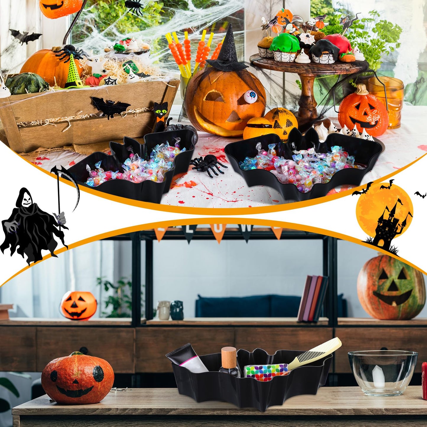 Dandat 4 Pcs Halloween Candy Bowl Plastic Halloween Serving Tray Dishes Creepy Plastic Platter with Spooky Bloodstain for Party Supply(Bat Shape)