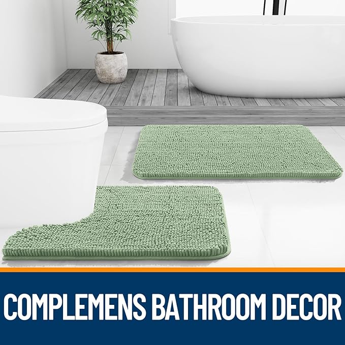 OLANLY Large Bathroom Rugs 70x46, Extra Soft Absorbent Chenille Bath Rugs, Rubber Backing Quick Dry, Machine Washable Bath Mats for Bathroom Floor, Tub and Shower, Home Decor Accessories, Sage Green