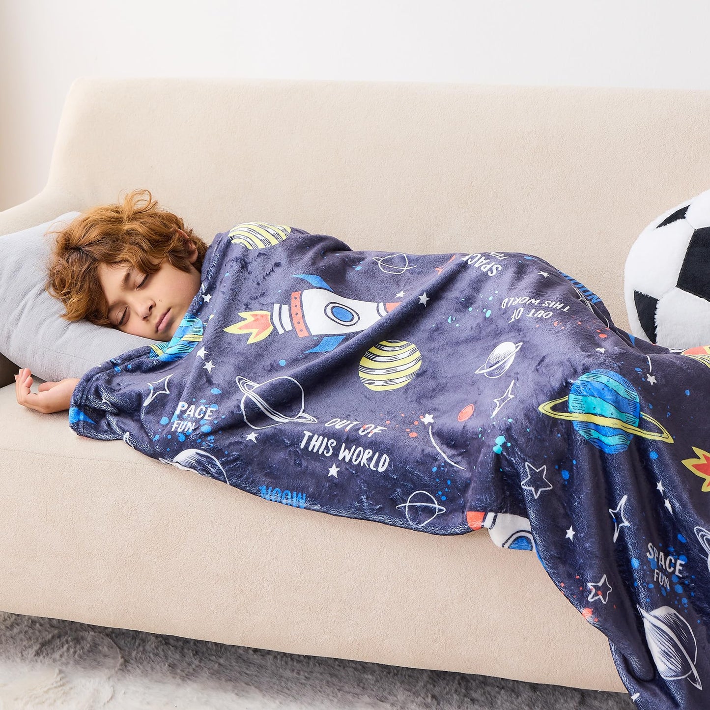 Wajade Toddler Fleece Space Blanket for Boys Kids 3D Rocket Planets Soft Throw Blanket Birthday Christmas Halloween Space Decor for Children 50"x60"