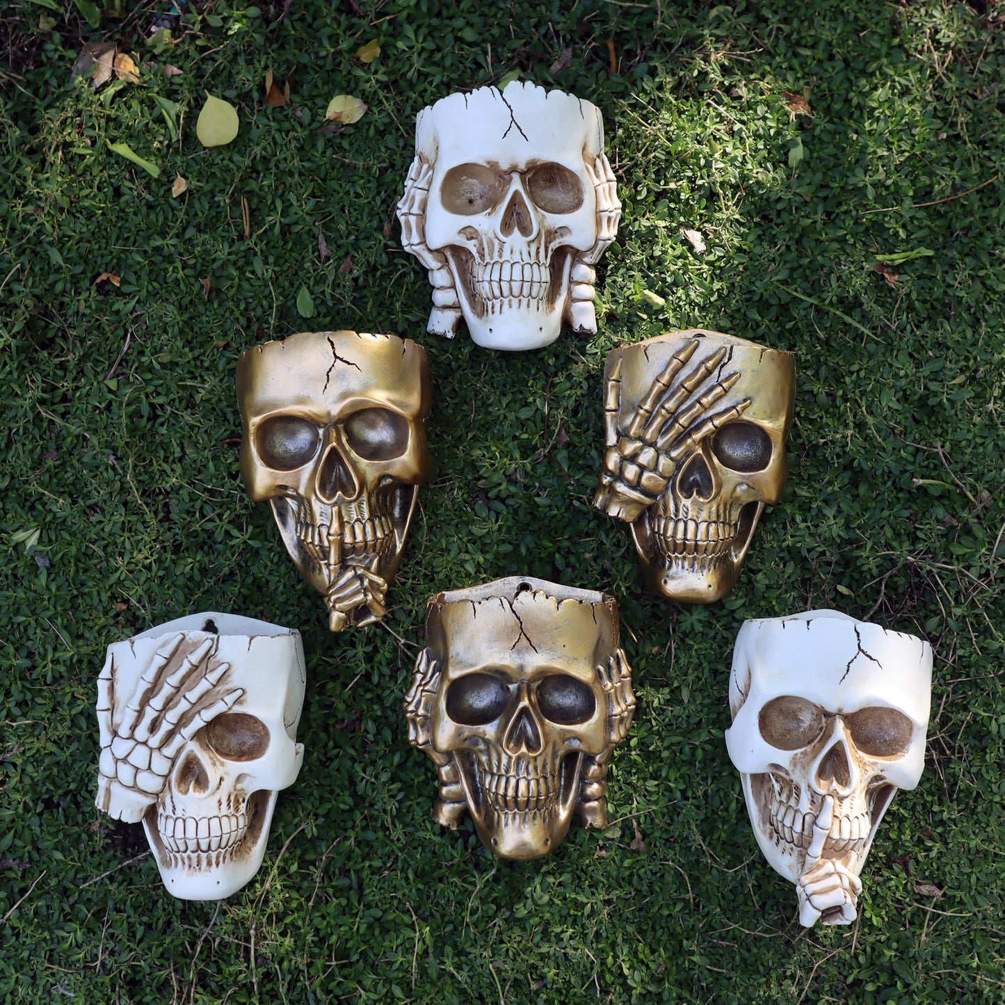 Dolkgy Skull Wall Planters Set of 3 – Hanging Skull Plant Pots for Indoor Outdoor Decor, White Gothic Wall Planter with Drainage, Succulent & Vine Planter for Halloween Home Décor