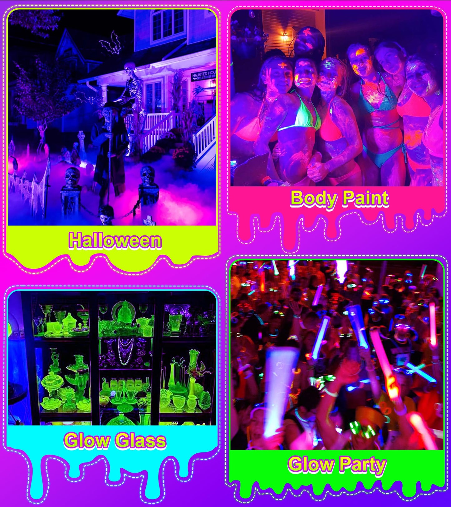 TigQiang 2 Pack 42W LED Black Light Bar, Blacklight with 6FT Cord+Switch+Plug, Glow in The Dark Black Lights Party Supplies,Halloween Lighting Decorations, Fluorescent Poster, Body Paint, Classroom