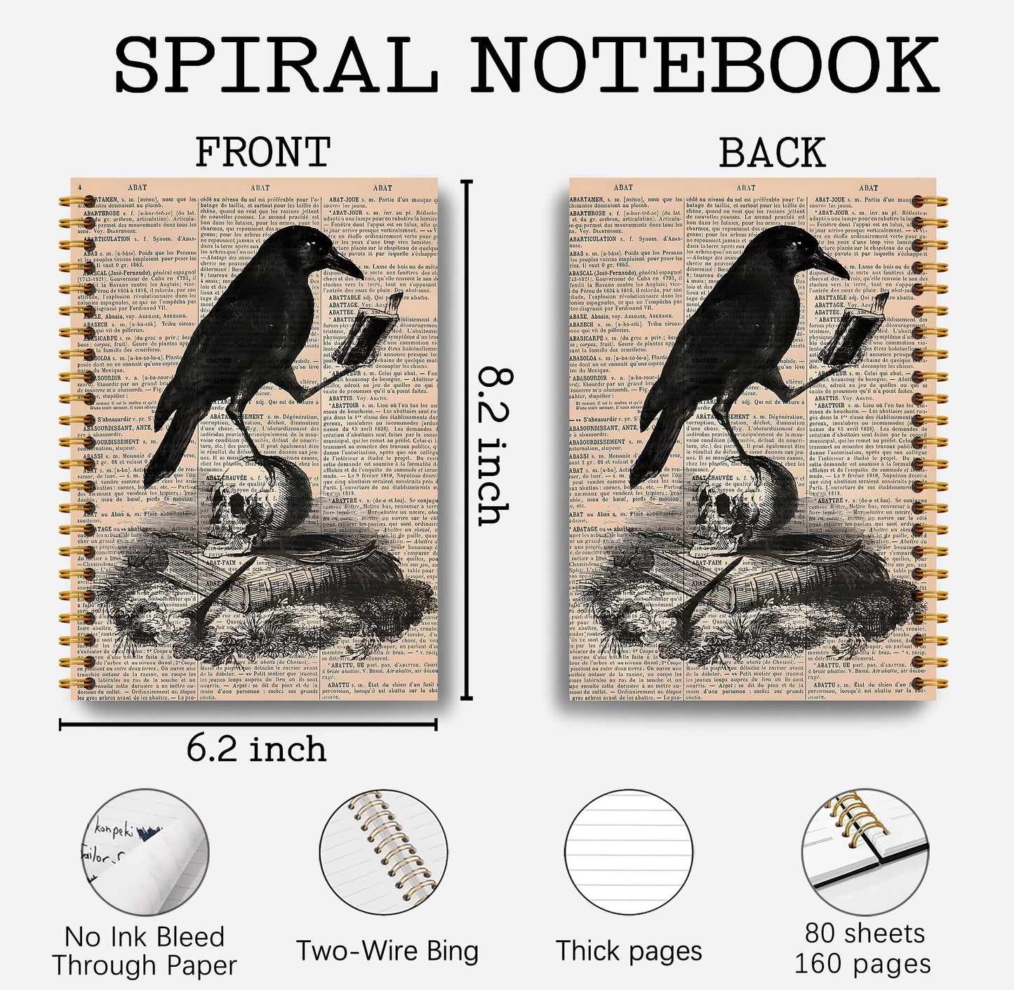 Guymn Gothic Skull Raven Notebook - Goth Journal, Cool Notebook Journal, Witchy Journal Notebook, Witch Stuff, Gothic Office Supplies, Halloween Notebook, Spiral Notebook 5.5x8.3