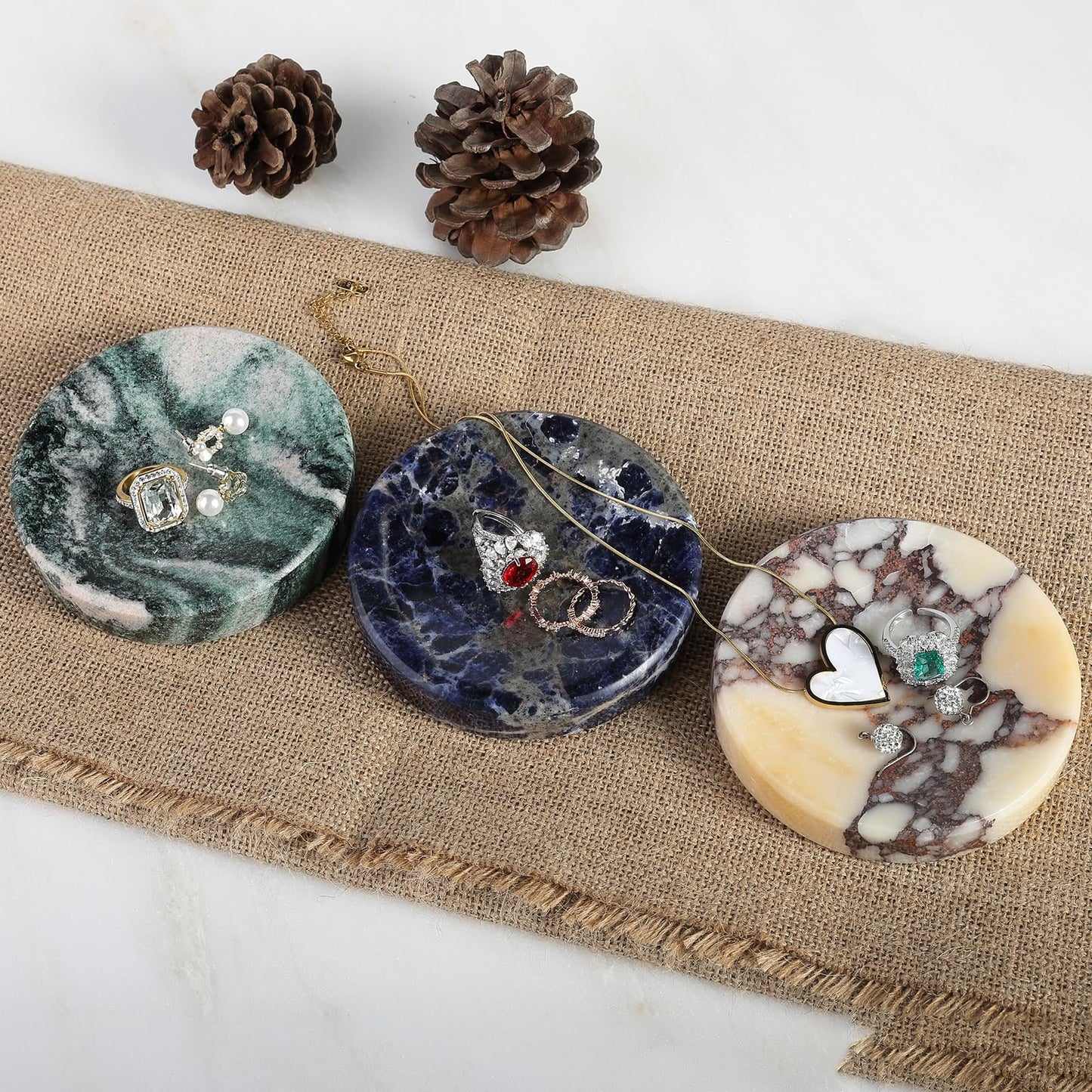 Koville Marble Jewelry Dish, Small Round Trinket Dish for Ring Necklace Earring, 4" Decorative Dish, Natural Stone Soap Dish for Bathroom Kitchen