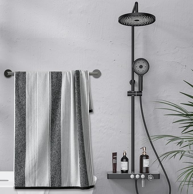 Honmein Towel Bar - Adjustable 304 Stainless Steel Towel Holder for Bathroom (11.8inch-22.6inch) Sturdy and Rustproof Wall Mounted Towel Rack for Bathroom Accessories, Polished Silver…