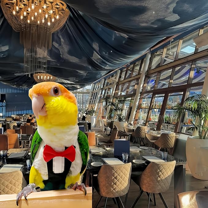 Bird Harness Leather Set Tuxedo Flight Suits with Nappy Diapers Waterproof Inner Layer Urine Wet for Parrot Cockatiel Conure Parakeet Macaw Budgie (L)