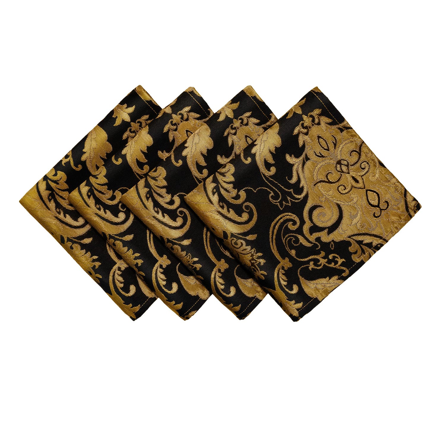 Loom and Mill Luxury Cloth Napkins 18x18 inch, 4 Pack Classic Damask Jacquard Dinner Napkins for Dining Kitchen Party Halloween Holiday Decorations, Durable Washable Table Linen Napkin(Black, 18x18in)