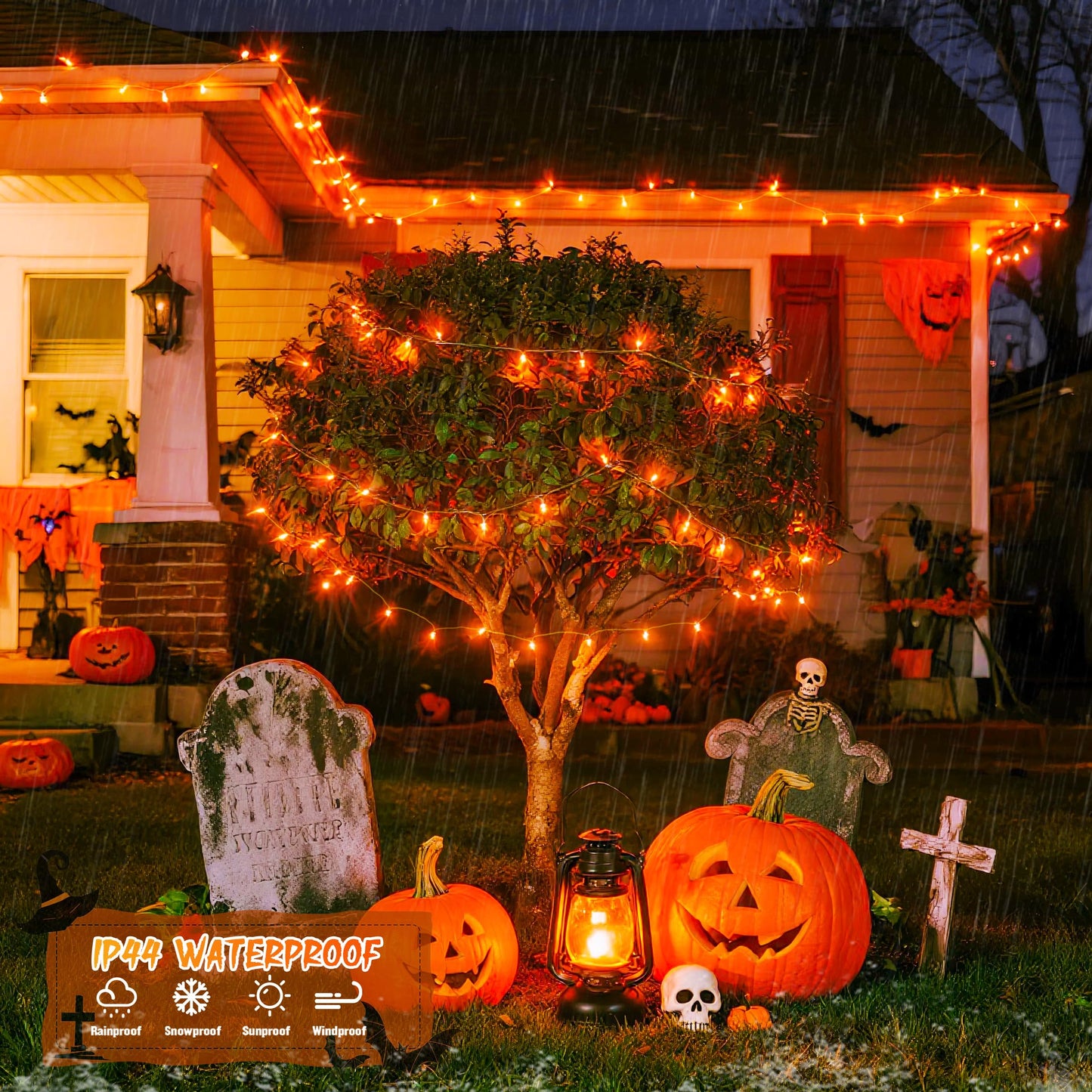 JMEXSUSS 4 Pack 50 LED Battery Operated String Lights Orange, Each 16.5ft Halloween String Lights with Timer, 8 Modes Orange Halloween Light Indoor Outdoor for Garland Party Fall Decoration