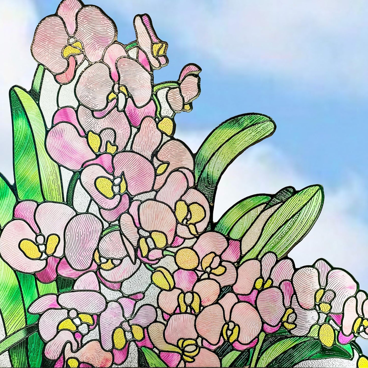 ADD.HERES Window Stickers, Stained Glass Window Privacy Film, UV Blocking Static Cling for Home Kitchen Office Bathroom, Phalaenopsis, 17.7" X 31.5"