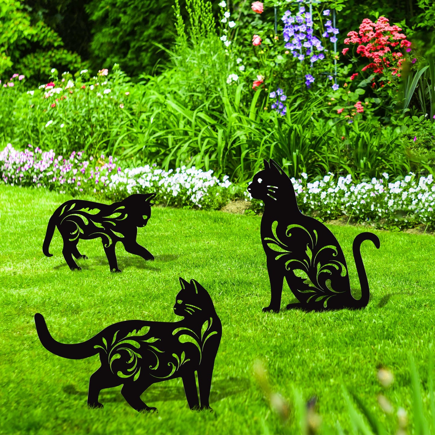 URATOT 3 Pack Metal Cat Garden Statues Black Cat Silhouette Cats Decorative Stakes Garden Outdoor Statues Animal Stakes for Yard Decor and Lawn Ornaments