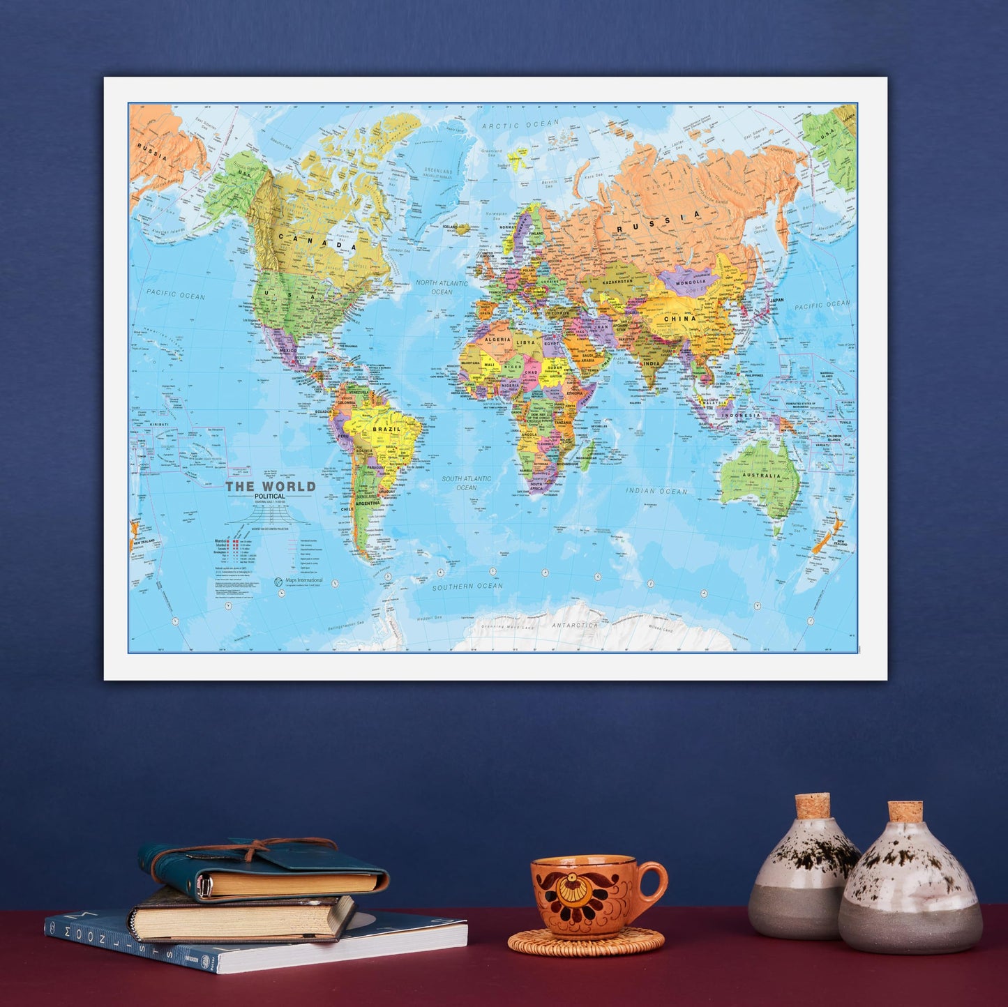 Laminated World Map - 17" x 22" - Map of the World - 2025 Updated - Detailed Cartography - Maps International
