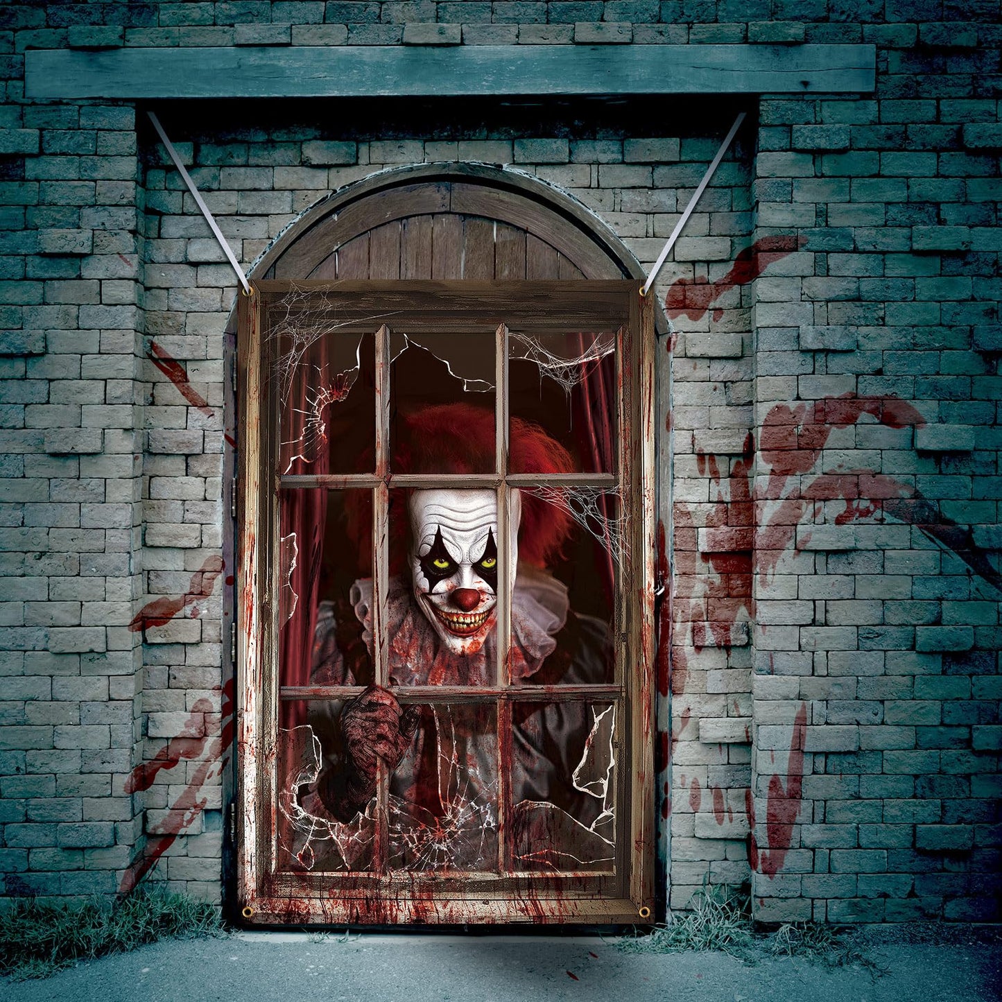 Newwiee 2 Pcs Scary Halloween Curtain Window Silhouette Cover Decoration Theme Poster for Indoor Outdoor Party Wall Door(Blood Clown)