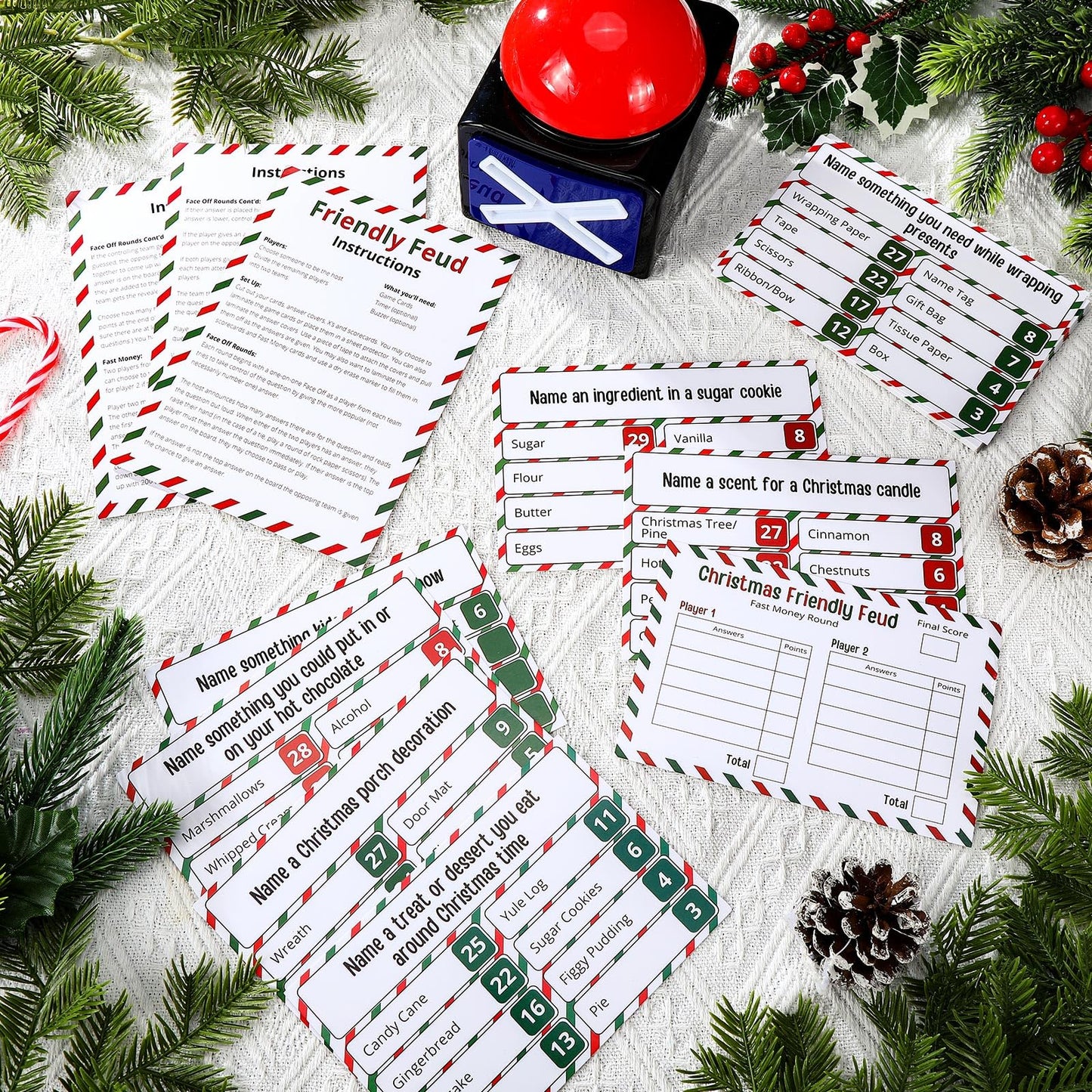 Syhood Christmas Friendly Feud Card Game with 2 Answer Buzzers, Xmas Family Trivia Quiz Game Night, Fun Party Activities for Adults, Office, Classroom, Large Group and Team Building