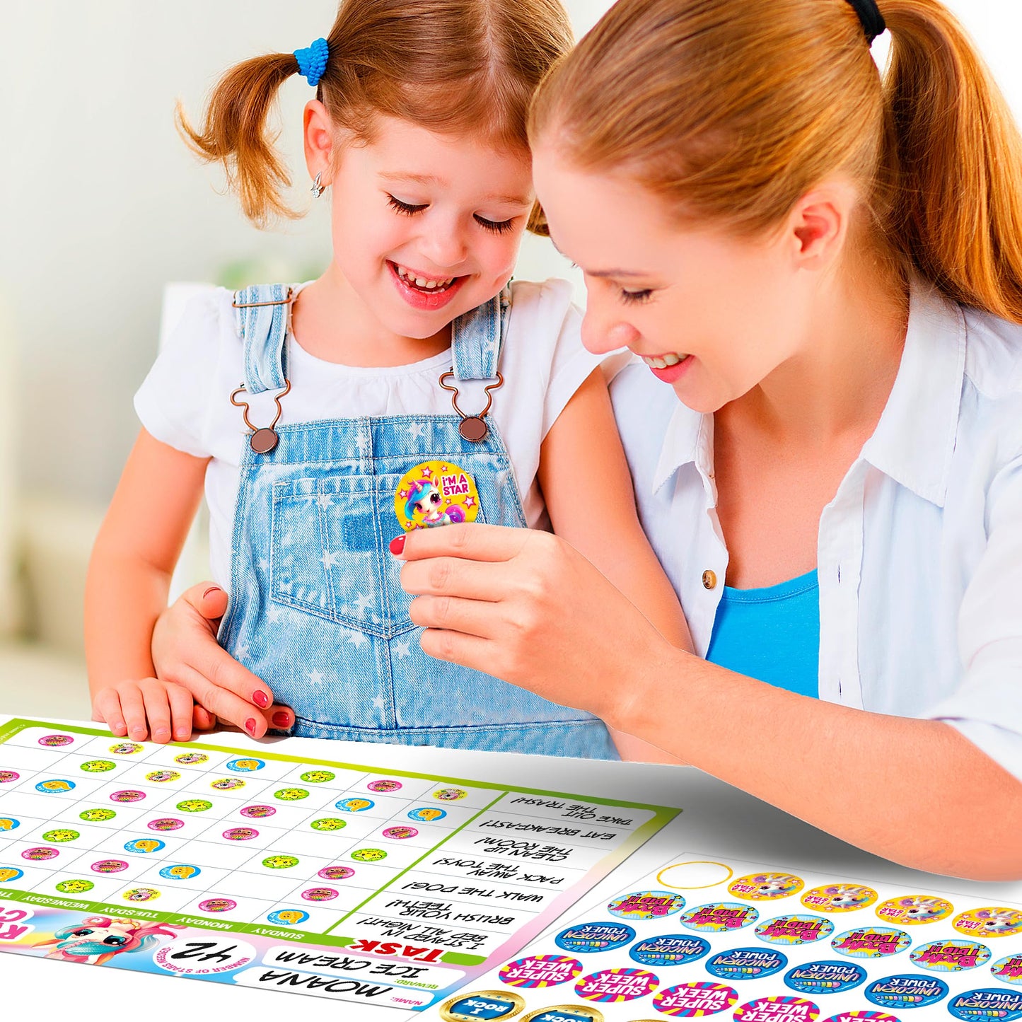 Behavior Reward System - Pad with 26 Chore Charts for Kids, 1400 Stickers to Motivate Responsibility & Good Habits (Unicorn)