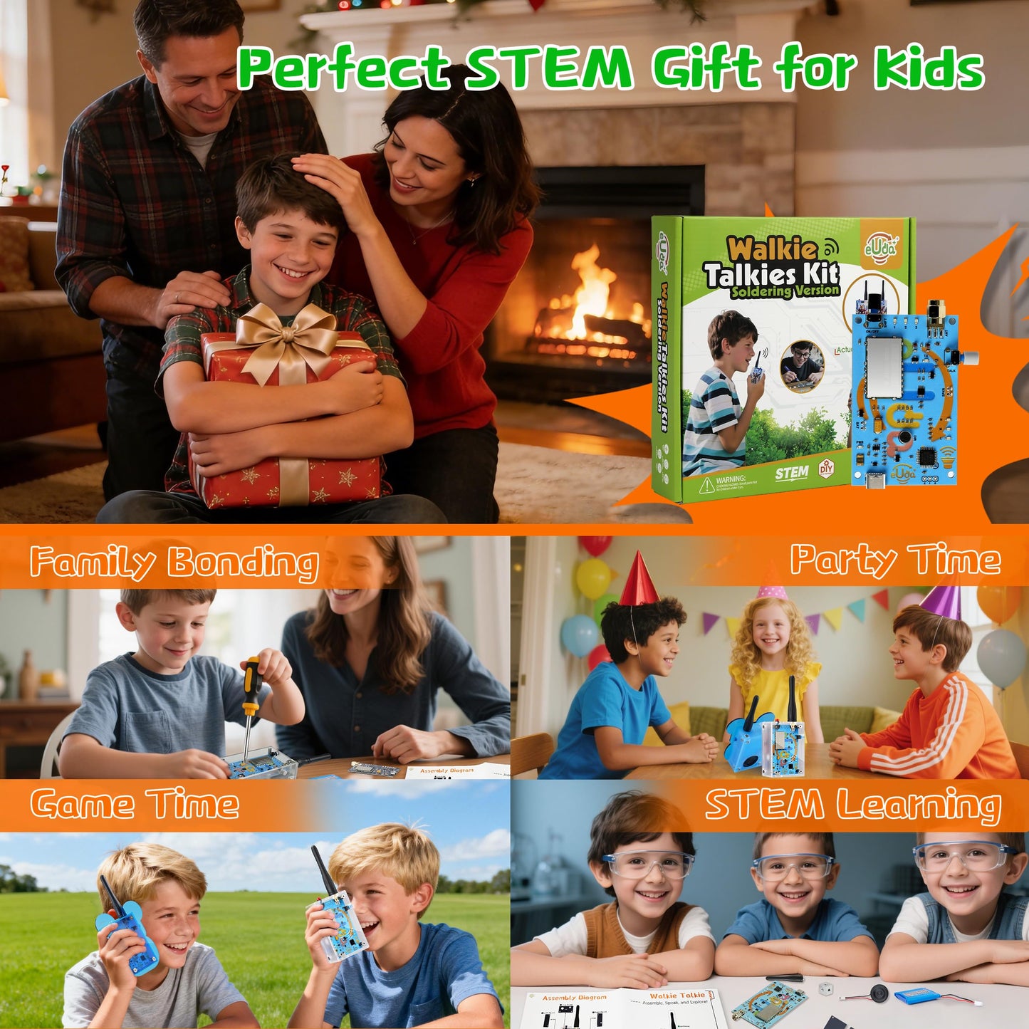 eUda+ STEM Walkie-Talkies Kit Stem Toys for Ages 8-13-15-18+ Building Toys for Boys Age 8-12-14-16-17+ Science Experiments for Kids 9-12 DIY Kits for Kids Teenage Girl Gifts (Assembly Version, BTB)