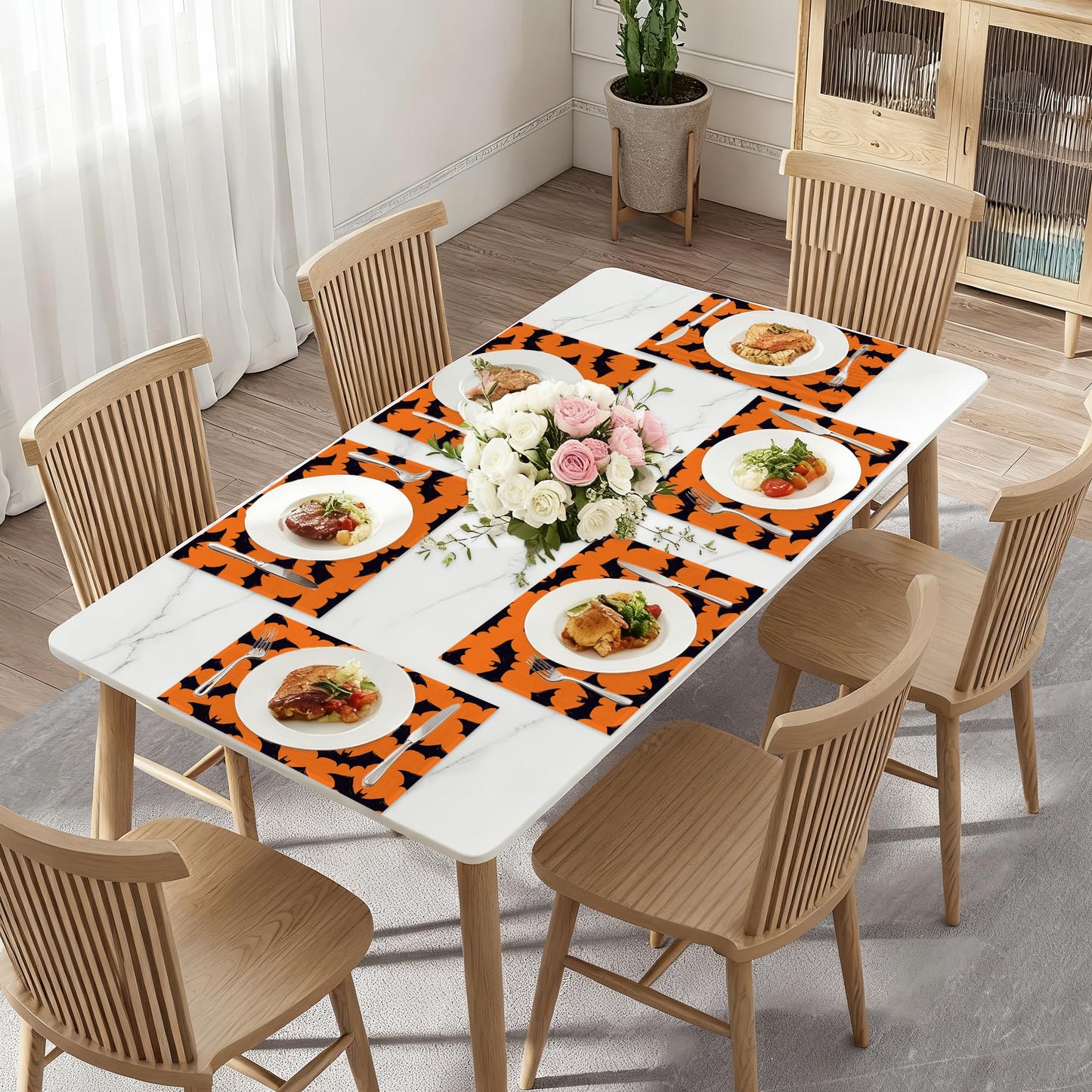 Halloween Bats Placemat Set of 6,Heat Resistant Linen Table Mats for Indoor Outdoor Home Kitchen Dining Room Table 12x18Inch