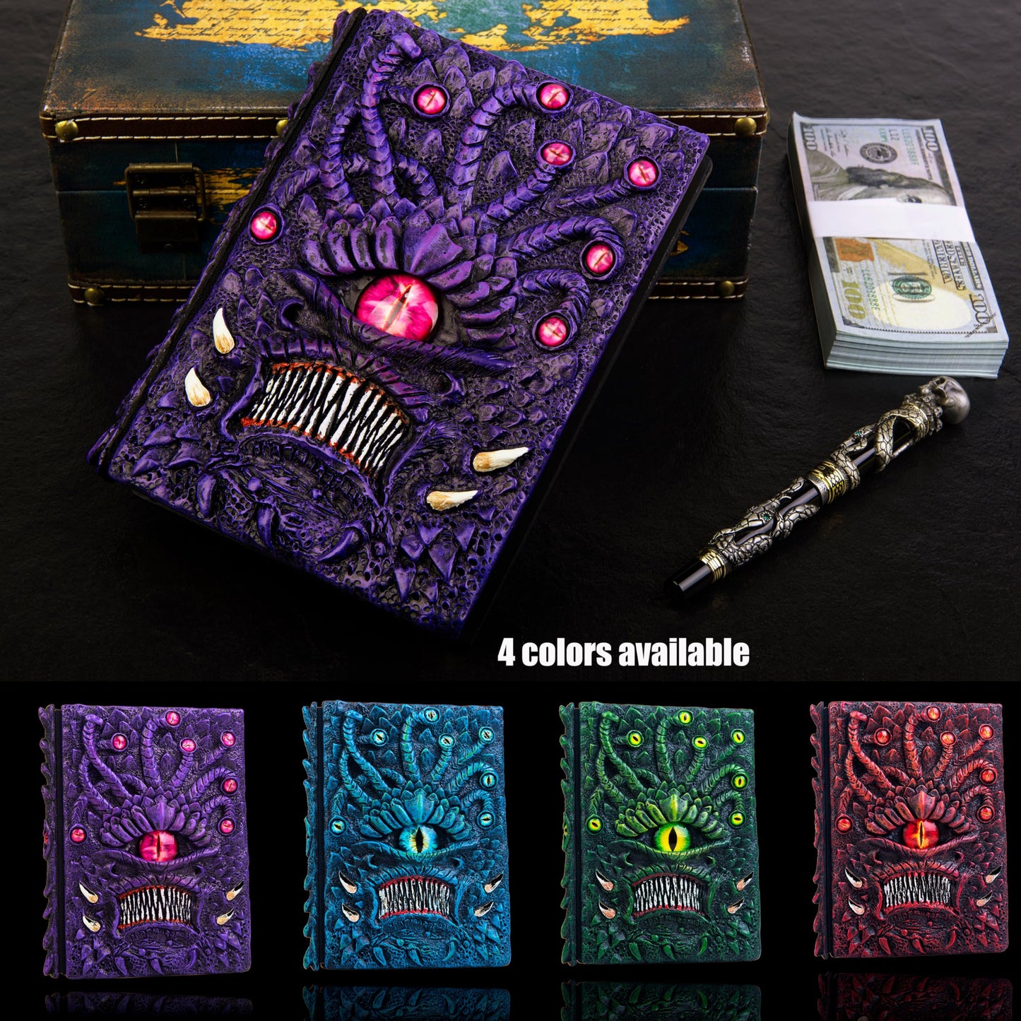 Handmade The Eye Devil of Tentacle Embossed Journal,Resin Engraving Notebook,Blank Paper,Hardcover Travel Diary for Writing,Sketchbook,Collection,Creative gifts,Decoration Diary for Man Woman A5 Size (4 colours) (Eyes Devil-Purple)